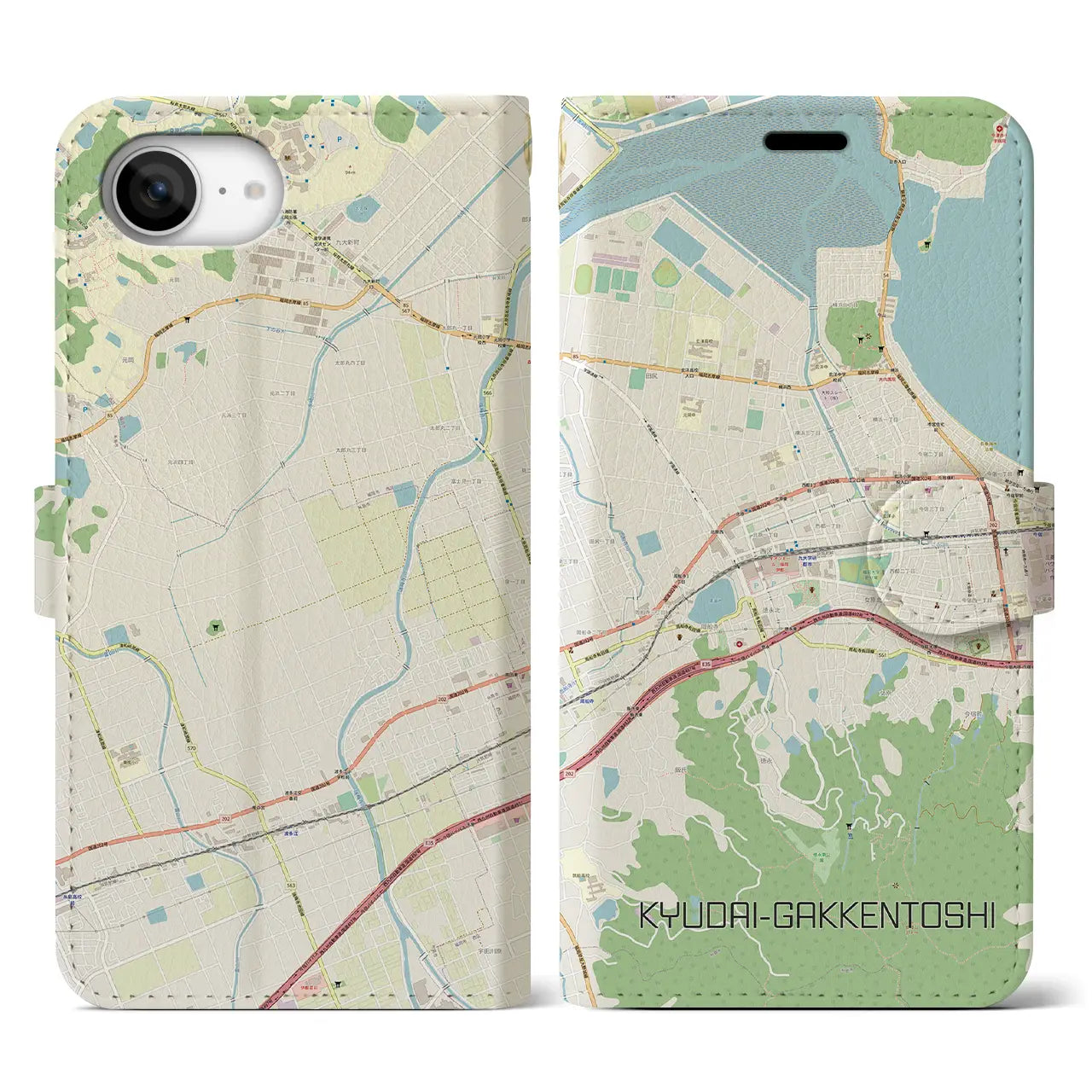 【九大学研都市(福岡県)】地図柄iPhoneケース(手帳タイプ)