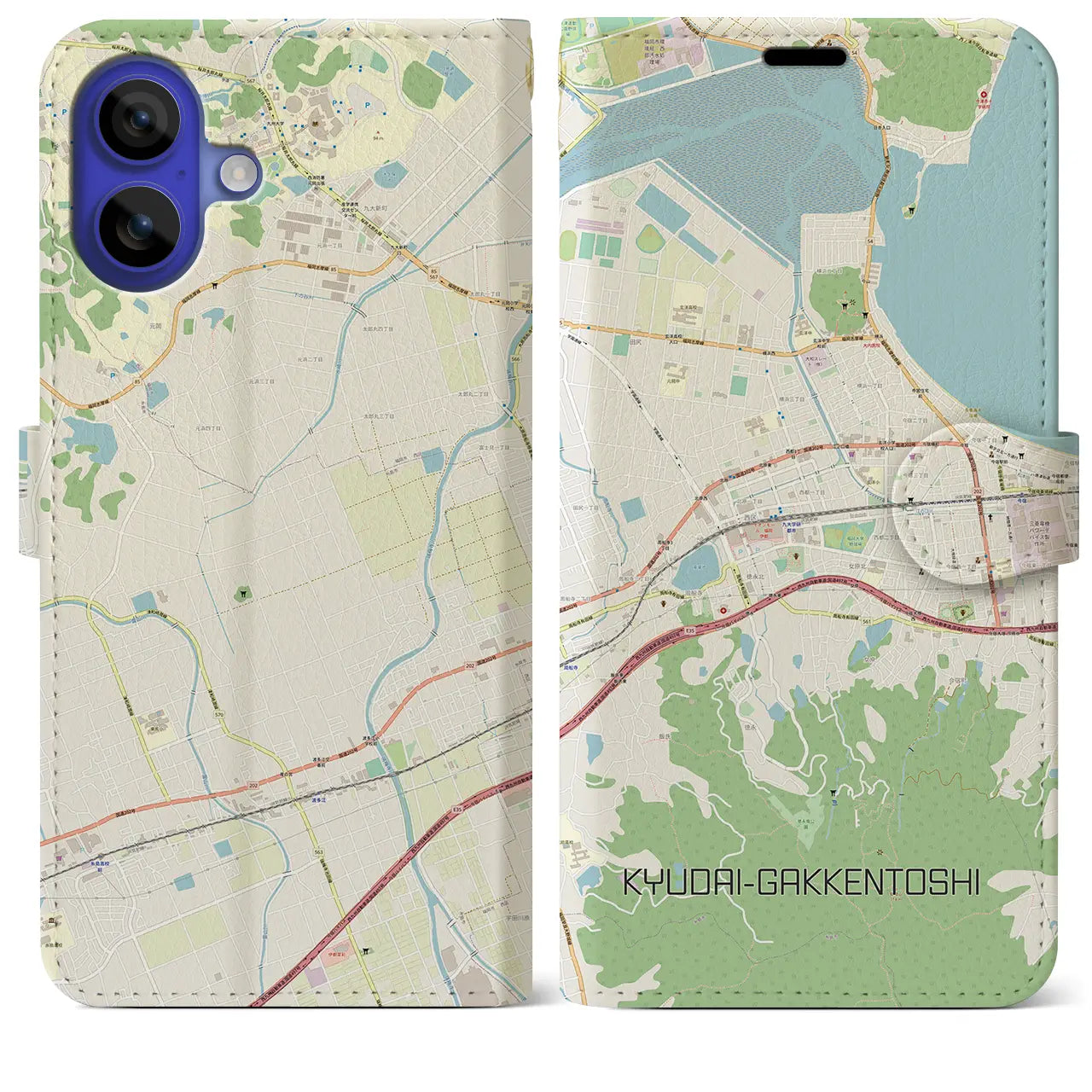 【九大学研都市(福岡県)】地図柄iPhoneケース(手帳タイプ)ナチュラル・iPhone 16 Pro Max 用