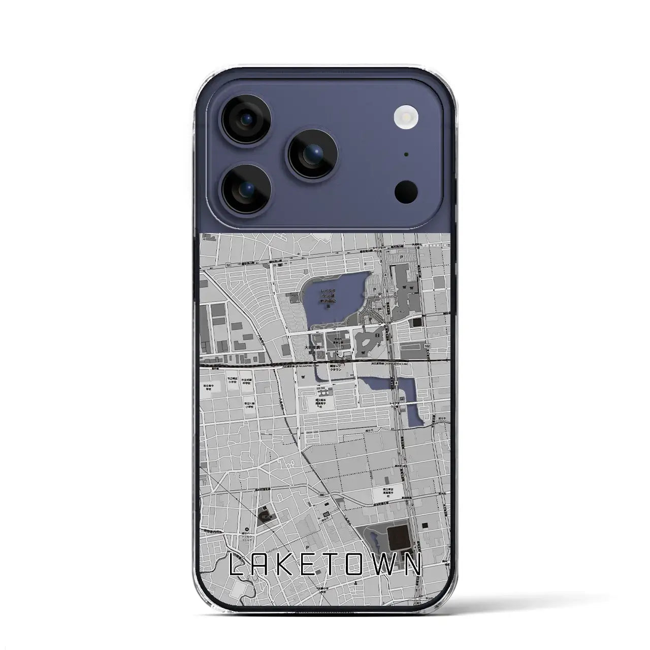 【越谷レイクタウン(埼玉県)】地図柄iPhoneケース(クリアタイプ)モノトーン・iPhone 17 Pro Max 用