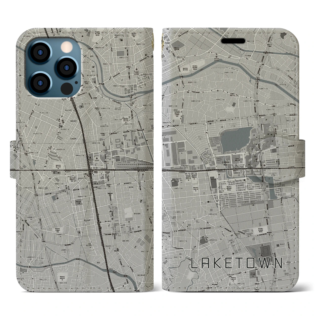 【越谷レイクタウン(埼玉県)】地図柄iPhoneケース(手帳タイプ)