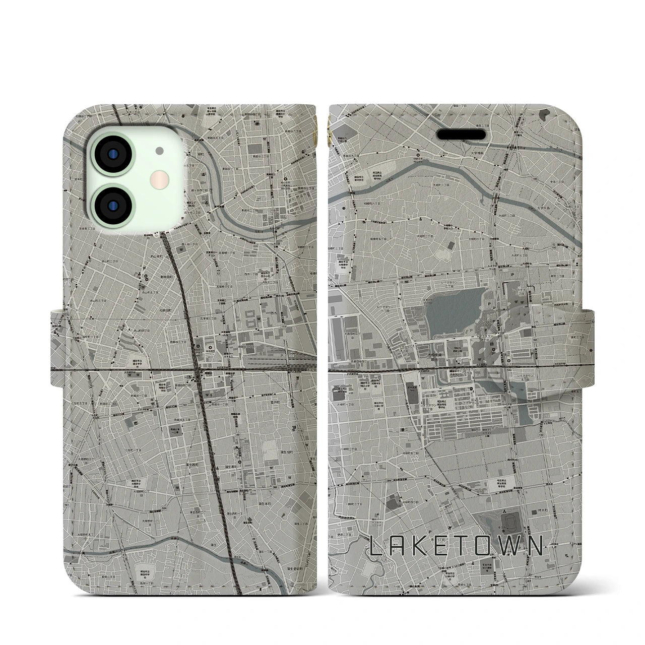 【越谷レイクタウン(埼玉県)】地図柄iPhoneケース(手帳タイプ)