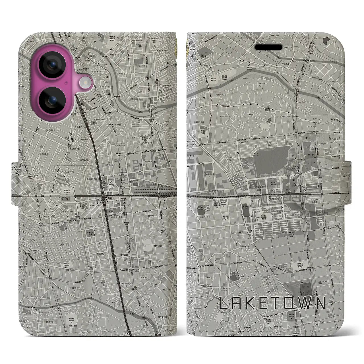 【越谷レイクタウン(埼玉県)】地図柄iPhoneケース(手帳タイプ)