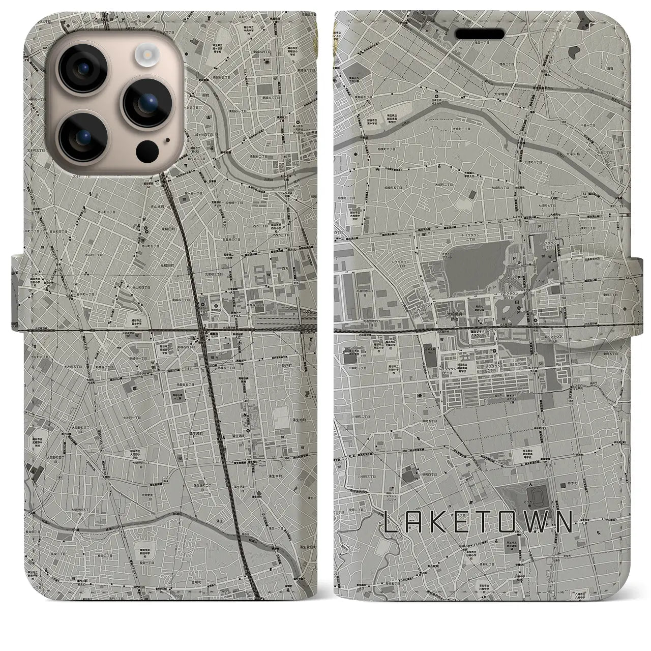 【越谷レイクタウン(埼玉県)】地図柄iPhoneケース(手帳タイプ)