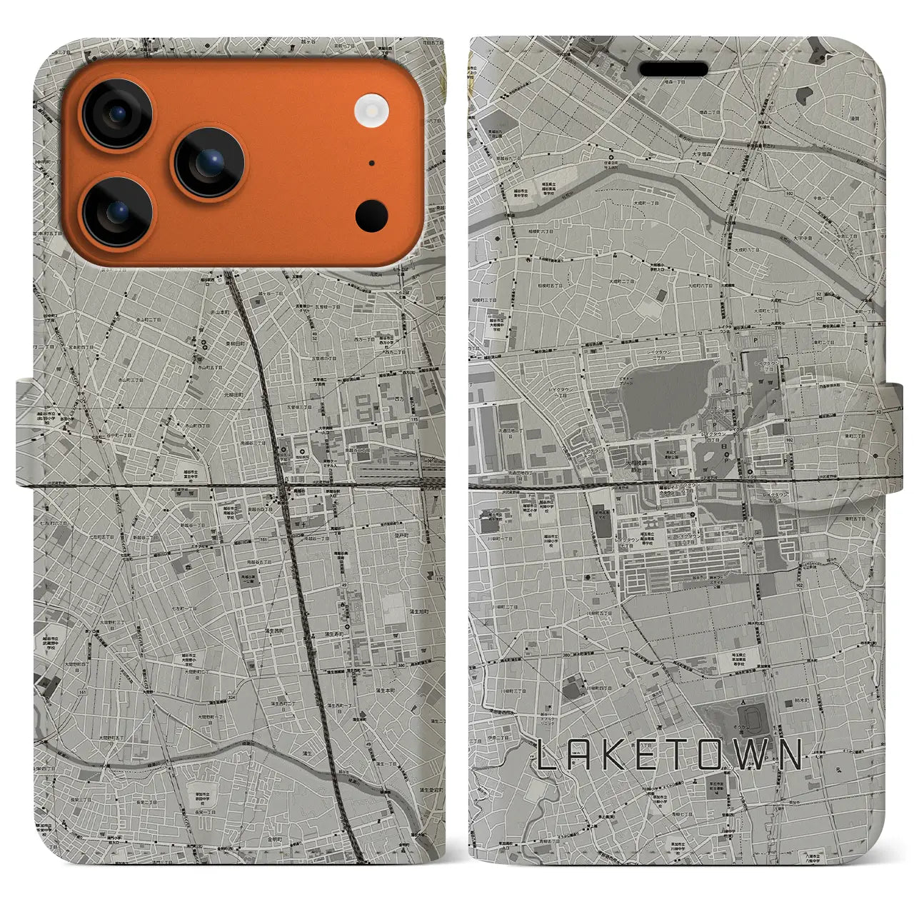 【越谷レイクタウン(埼玉県)】地図柄iPhoneケース(手帳タイプ)