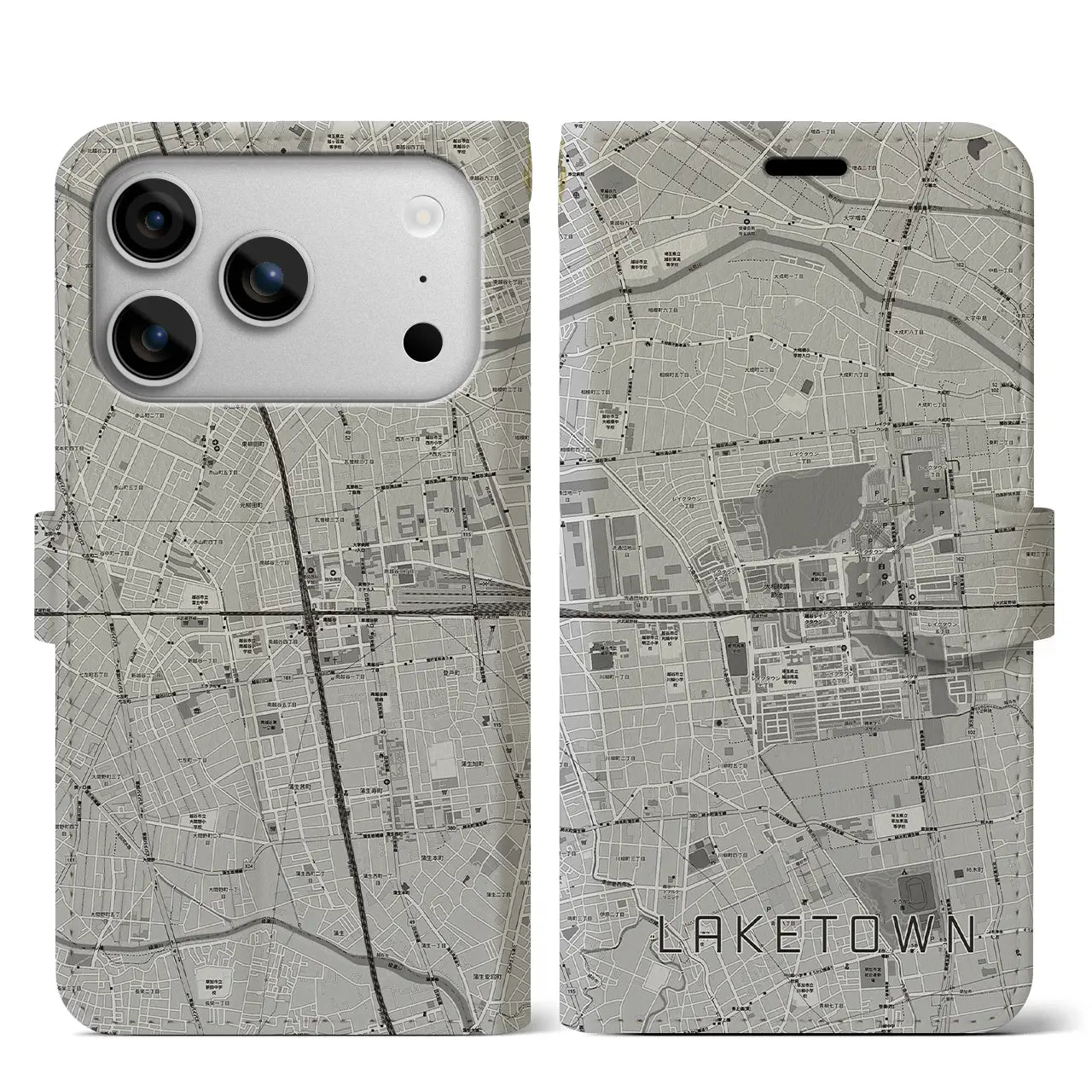 【越谷レイクタウン(埼玉県)】地図柄iPhoneケース(手帳タイプ)