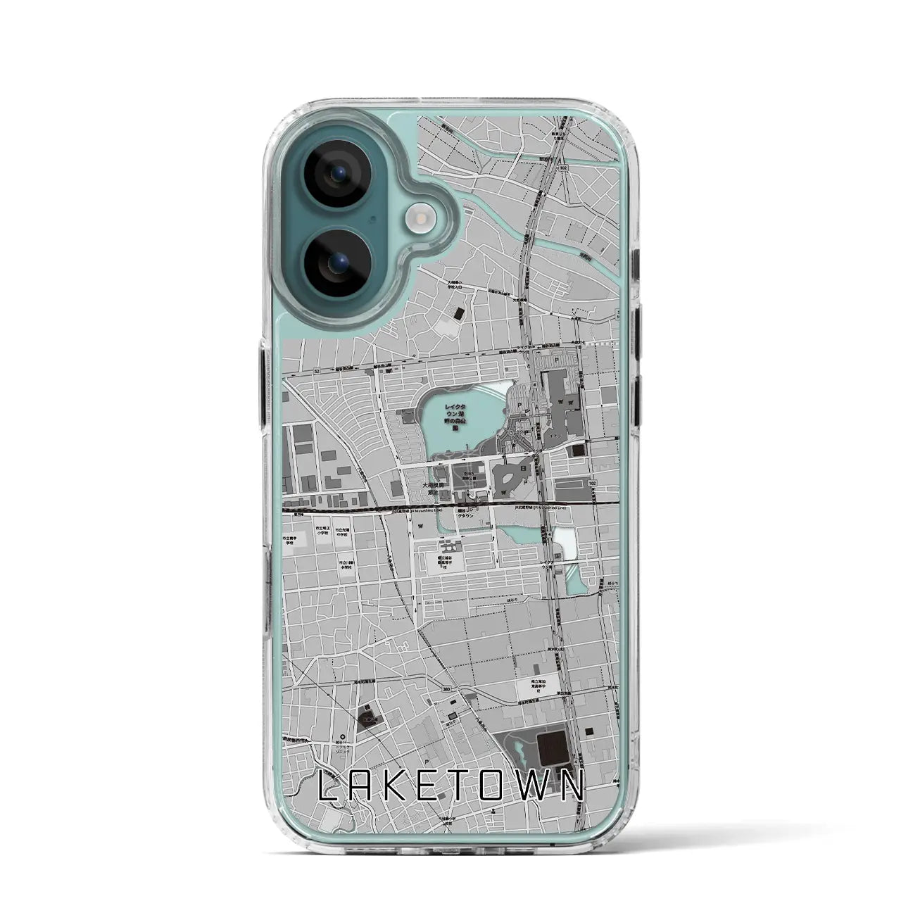 【越谷レイクタウン(埼玉県)】地図柄iPhoneケース(MagSafeタイプ)モノトーン・iPhone 16 Pro 用