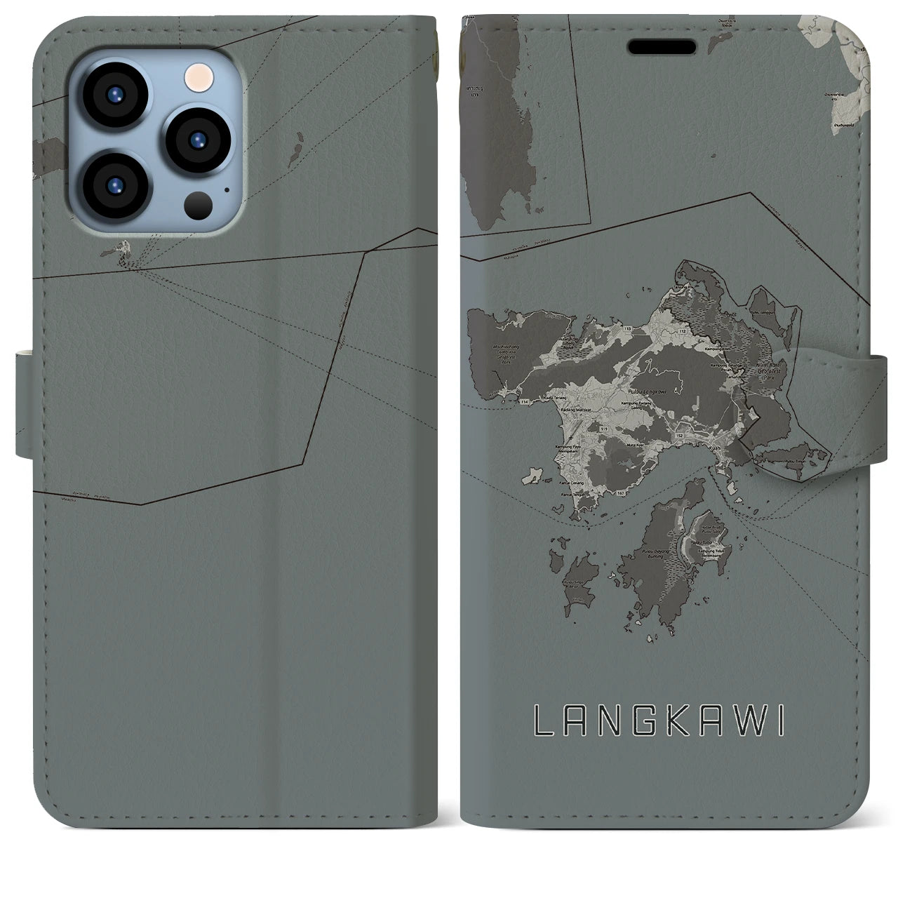 【ランカウイ(マレーシア)】地図柄iPhoneケース(手帳タイプ)モノトーン・iPhone 13 Pro Max 用