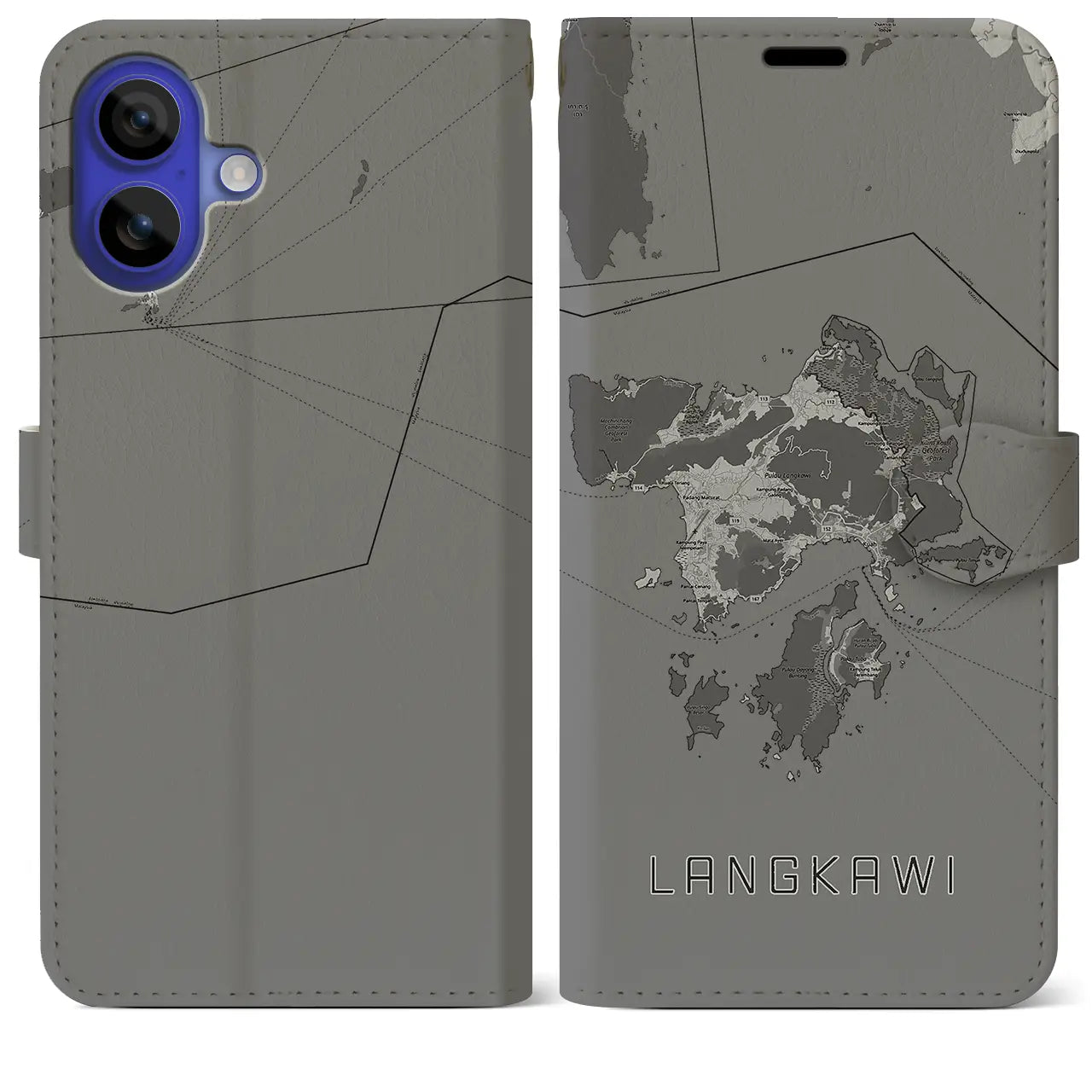 【ランカウイ(マレーシア)】地図柄iPhoneケース(手帳タイプ)モノトーン・iPhone 16 Pro Max 用