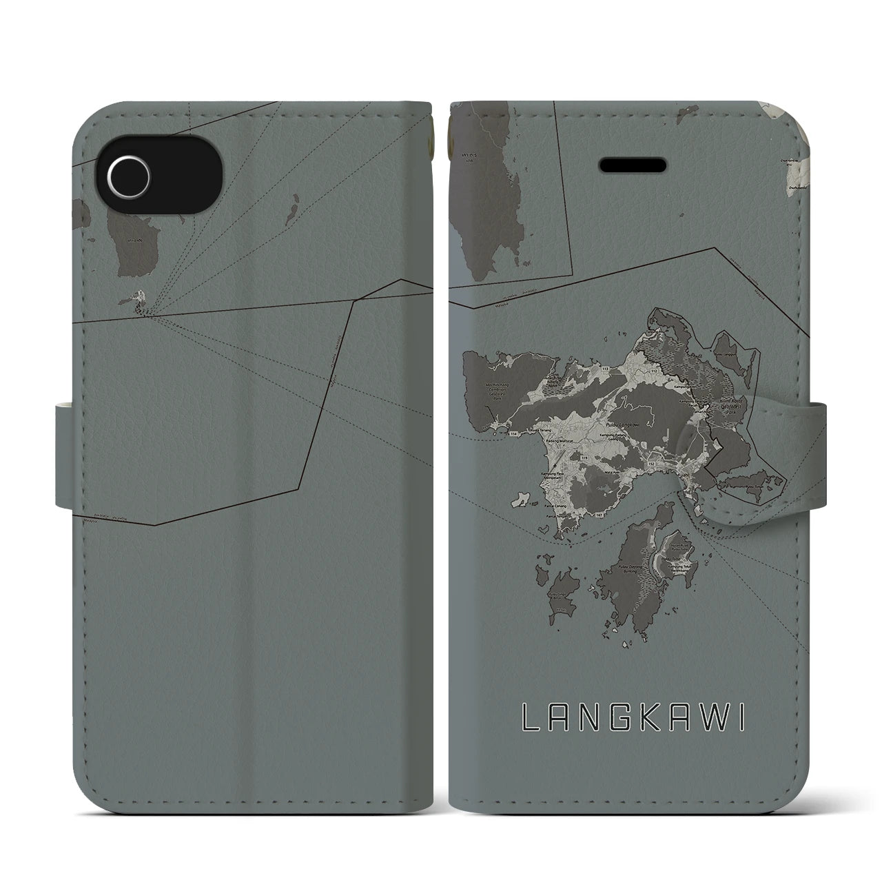 【ランカウイ(マレーシア)】地図柄iPhoneケース(手帳タイプ)モノトーン・iPhone SE(第3 / 第2世代) / 8 / 7 / 6s / 6 用
