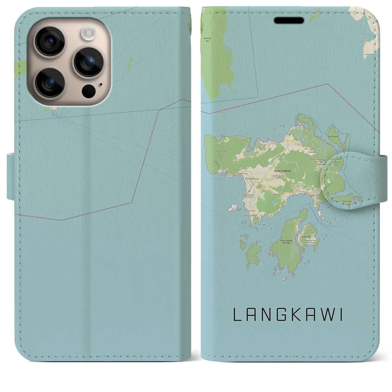 【ランカウイ(マレーシア)】地図柄iPhoneケース(手帳タイプ)ナチュラル・iPhone 16 Plus 用