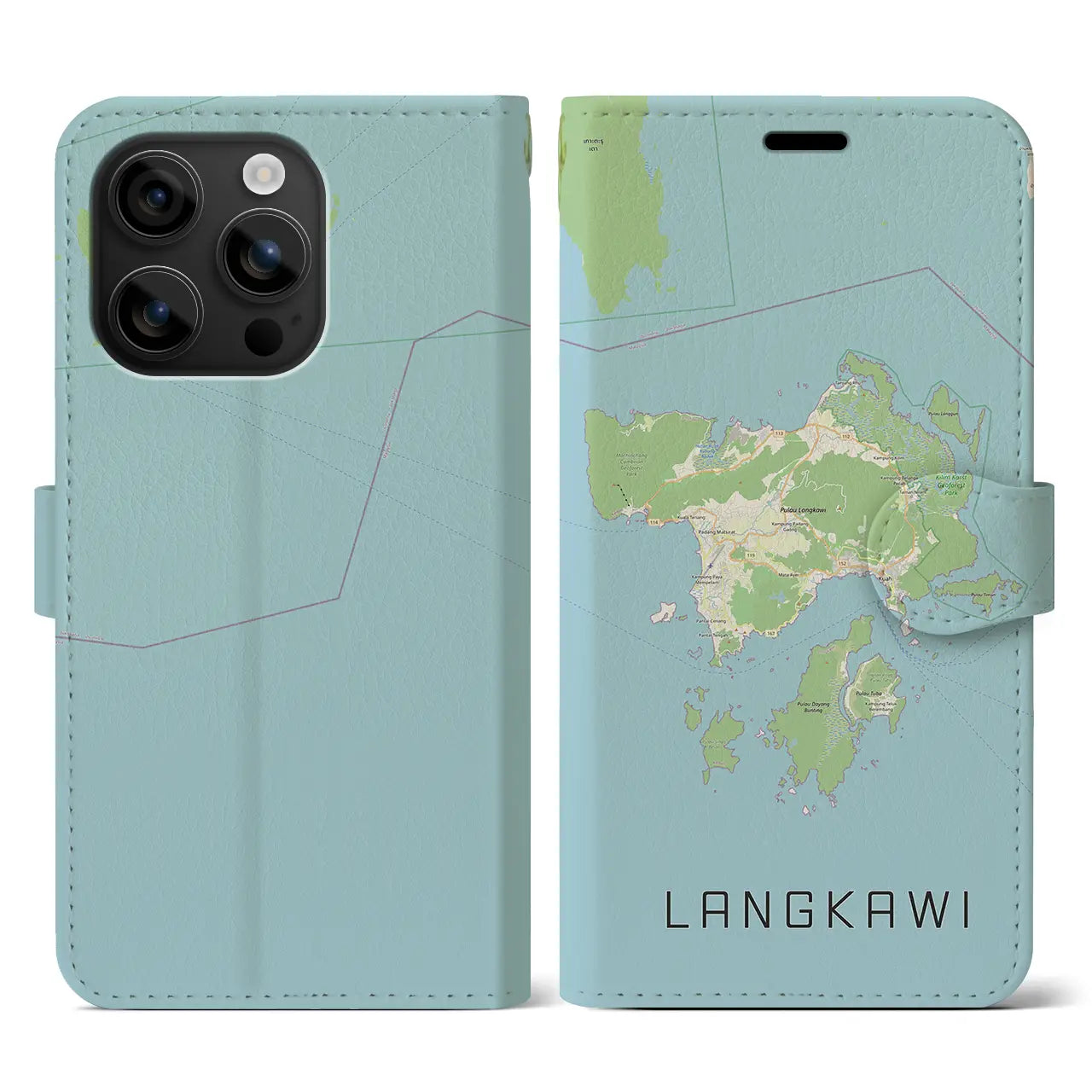 【ランカウイ(マレーシア)】地図柄iPhoneケース(手帳タイプ)ナチュラル・iPhone 16 用