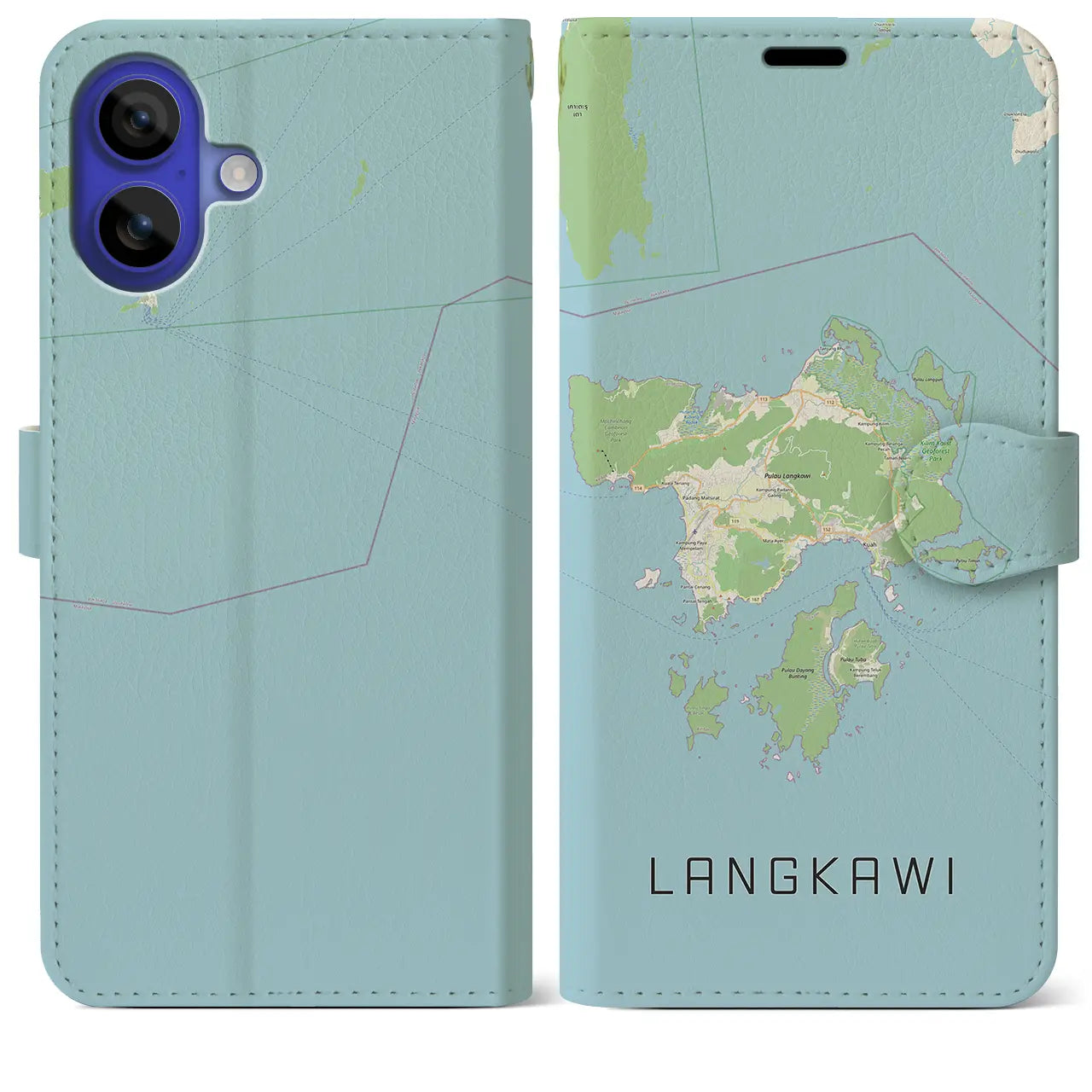 【ランカウイ(マレーシア)】地図柄iPhoneケース(手帳タイプ)ナチュラル・iPhone 16 Pro Max 用