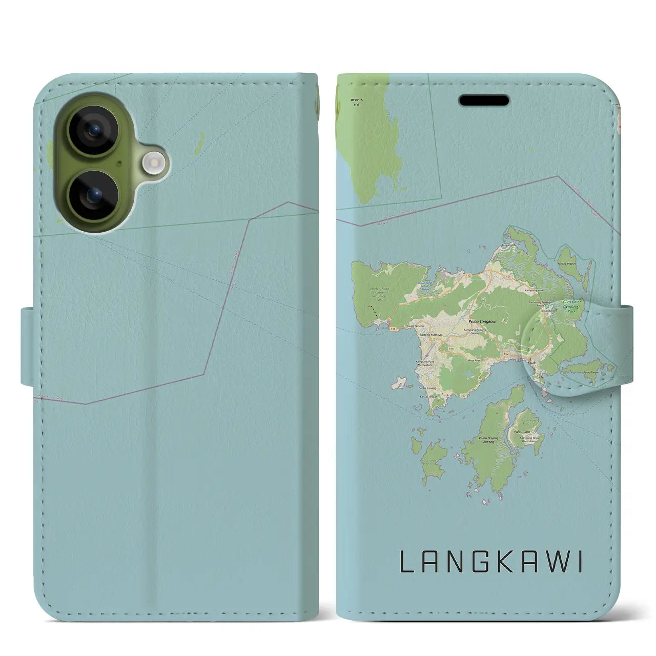 【ランカウイ(マレーシア)】地図柄iPhoneケース(手帳タイプ)ナチュラル・iPhone 17 Pro Max 用