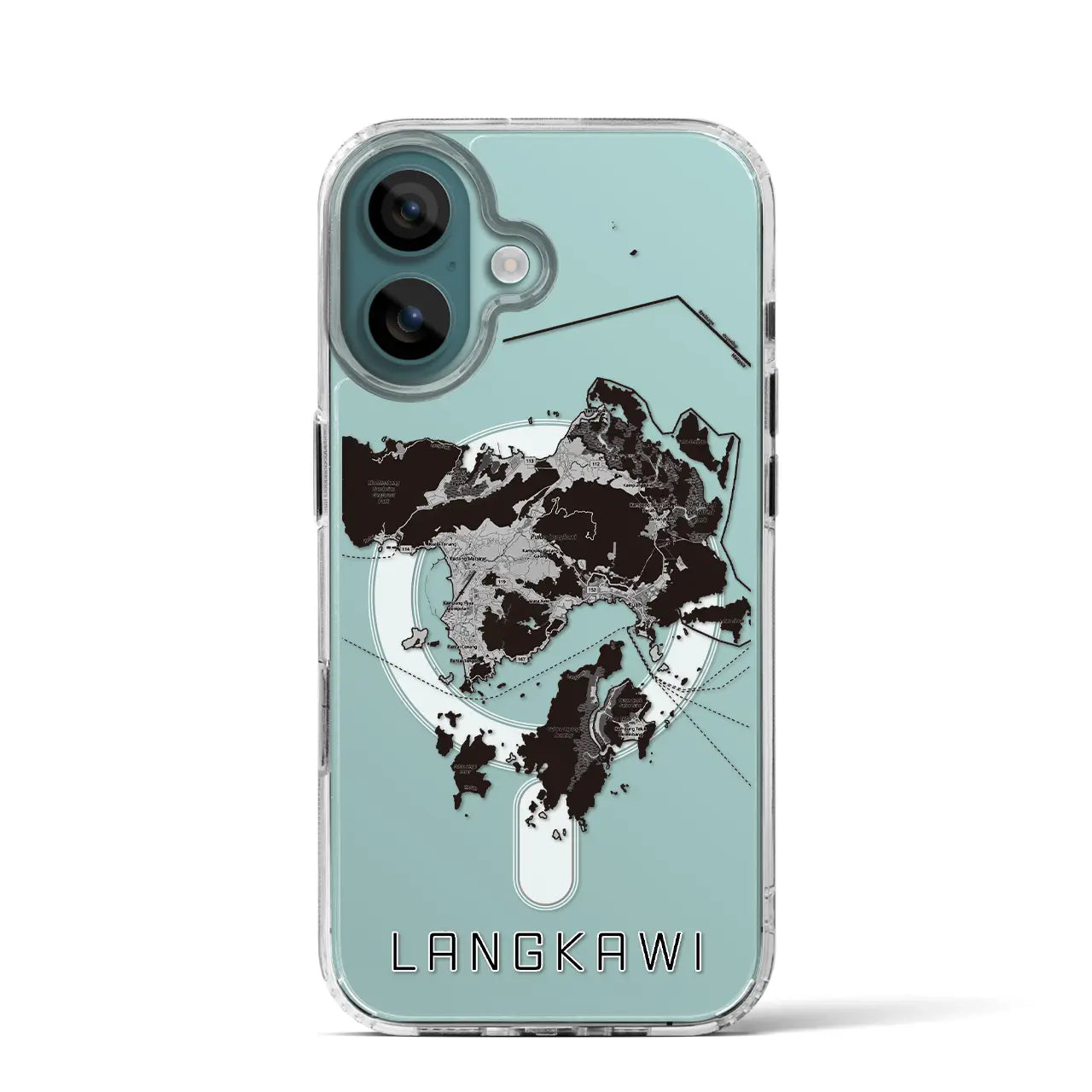 【ランカウイ(マレーシア)】地図柄iPhoneケース(MagSafeタイプ)モノトーン・iPhone 16 Pro 用