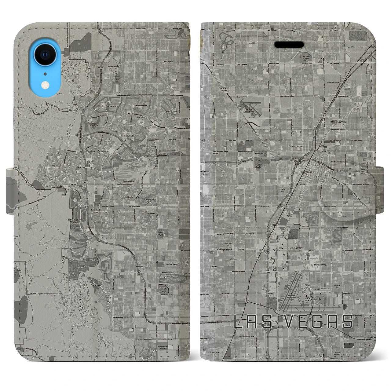 【ラスベガス(アメリカ)】地図柄iPhoneケース(手帳タイプ)モノトーン・iPhone XR 用