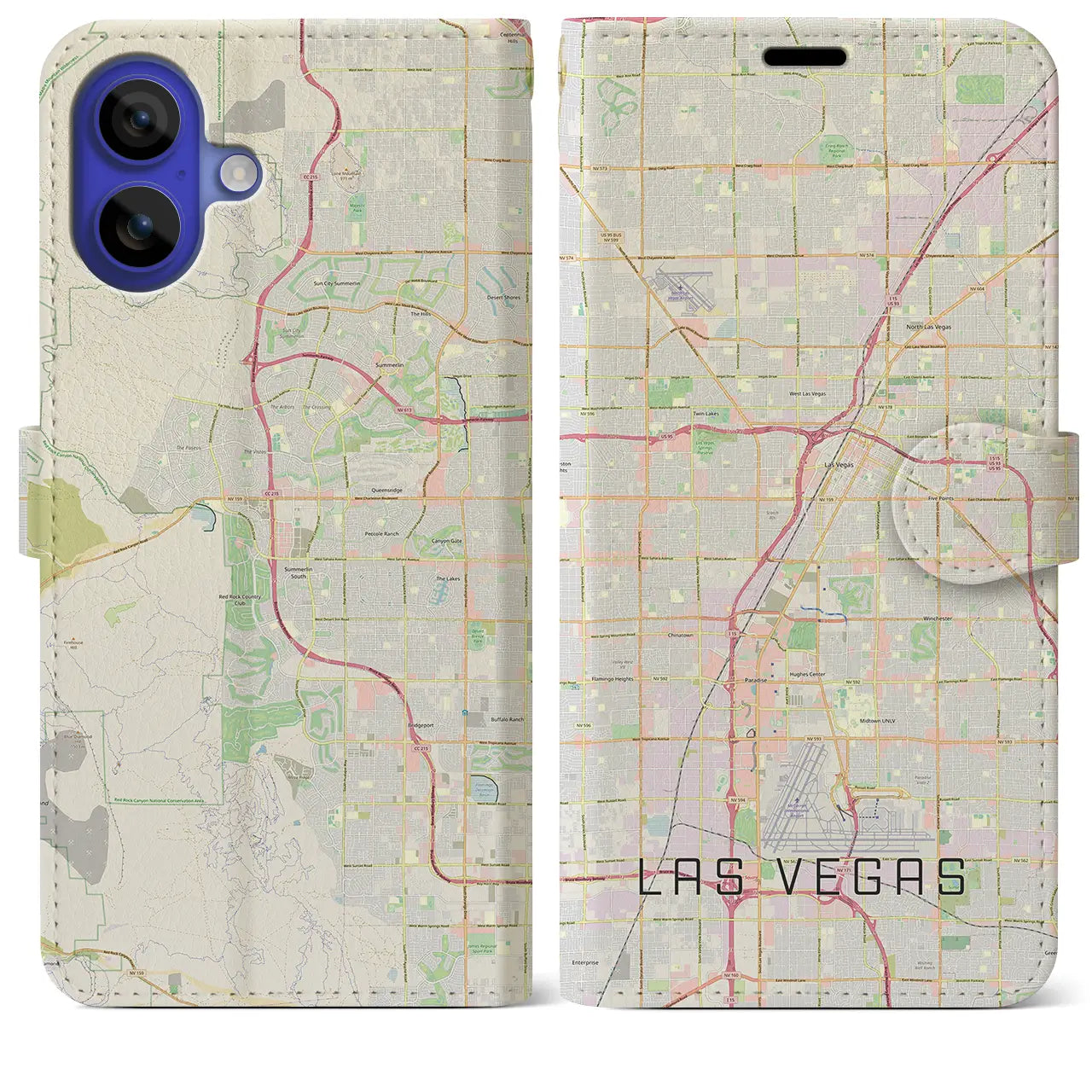 【ラスベガス(アメリカ)】地図柄iPhoneケース(手帳タイプ)ナチュラル・iPhone 16 Pro Max 用