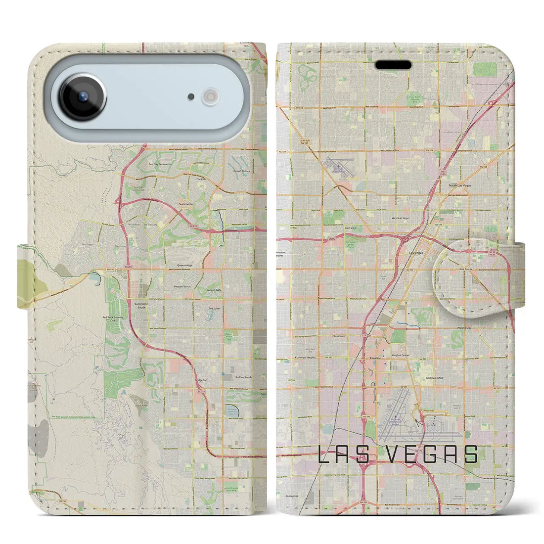 【ラスベガス(アメリカ)】地図柄iPhoneケース(手帳タイプ)ナチュラル・iPhone 17 Pro Max 用
