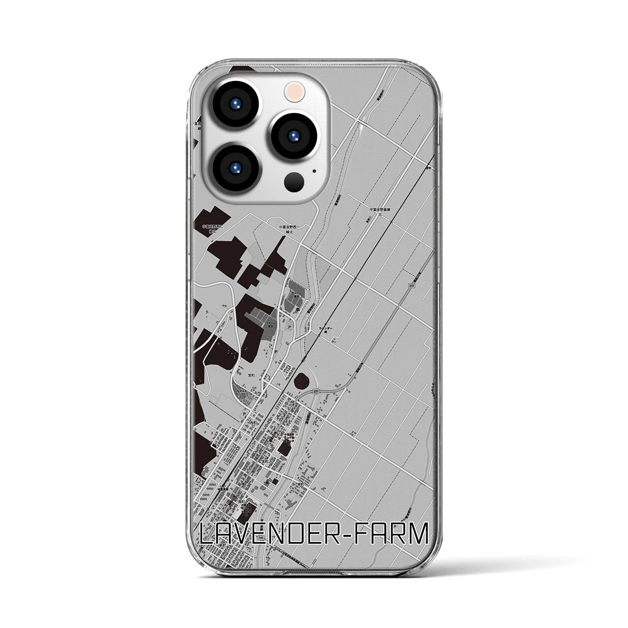 【ラベンダー畑(北海道)】地図柄iPhoneケース(クリアタイプ)