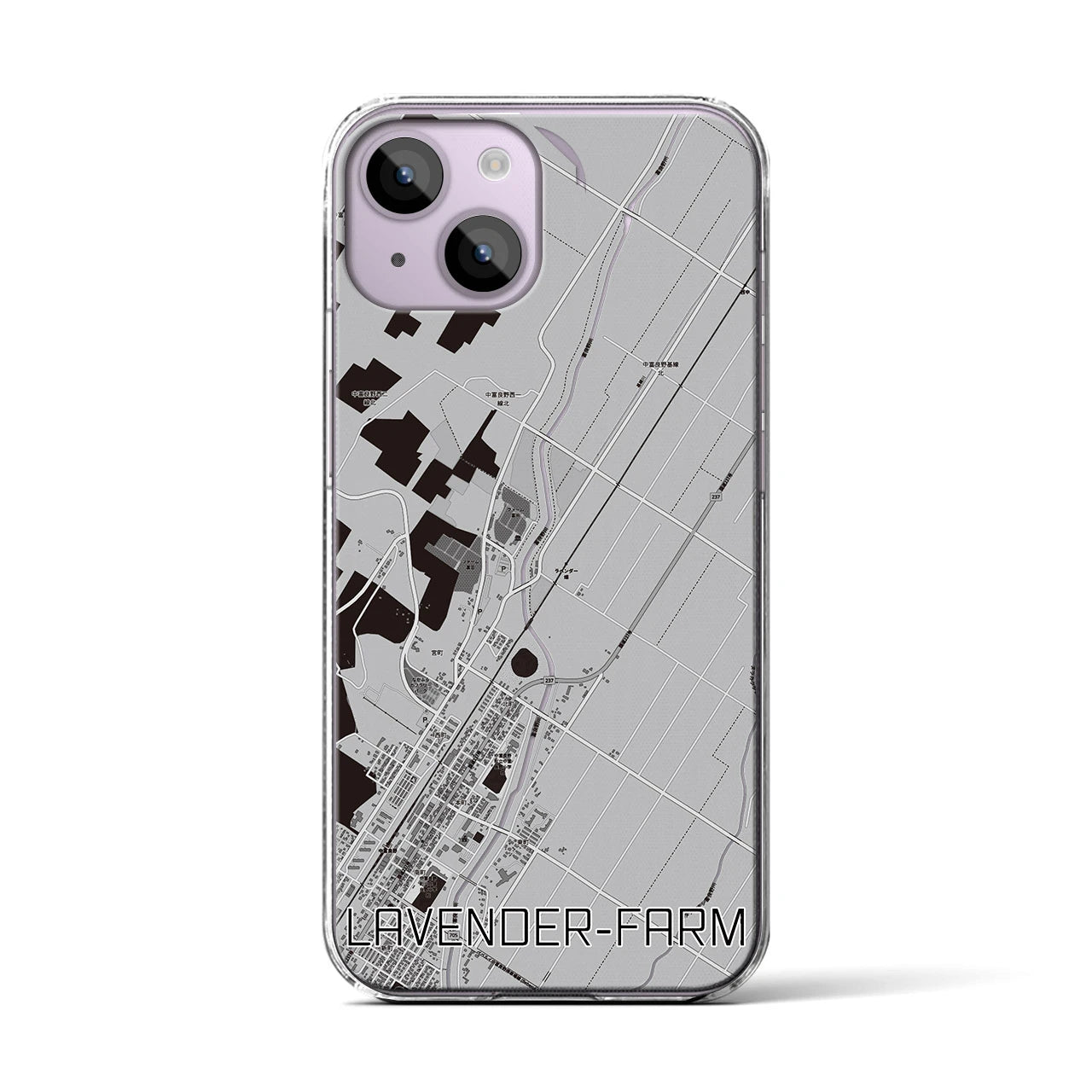 【ラベンダー畑(北海道)】地図柄iPhoneケース(クリアタイプ)