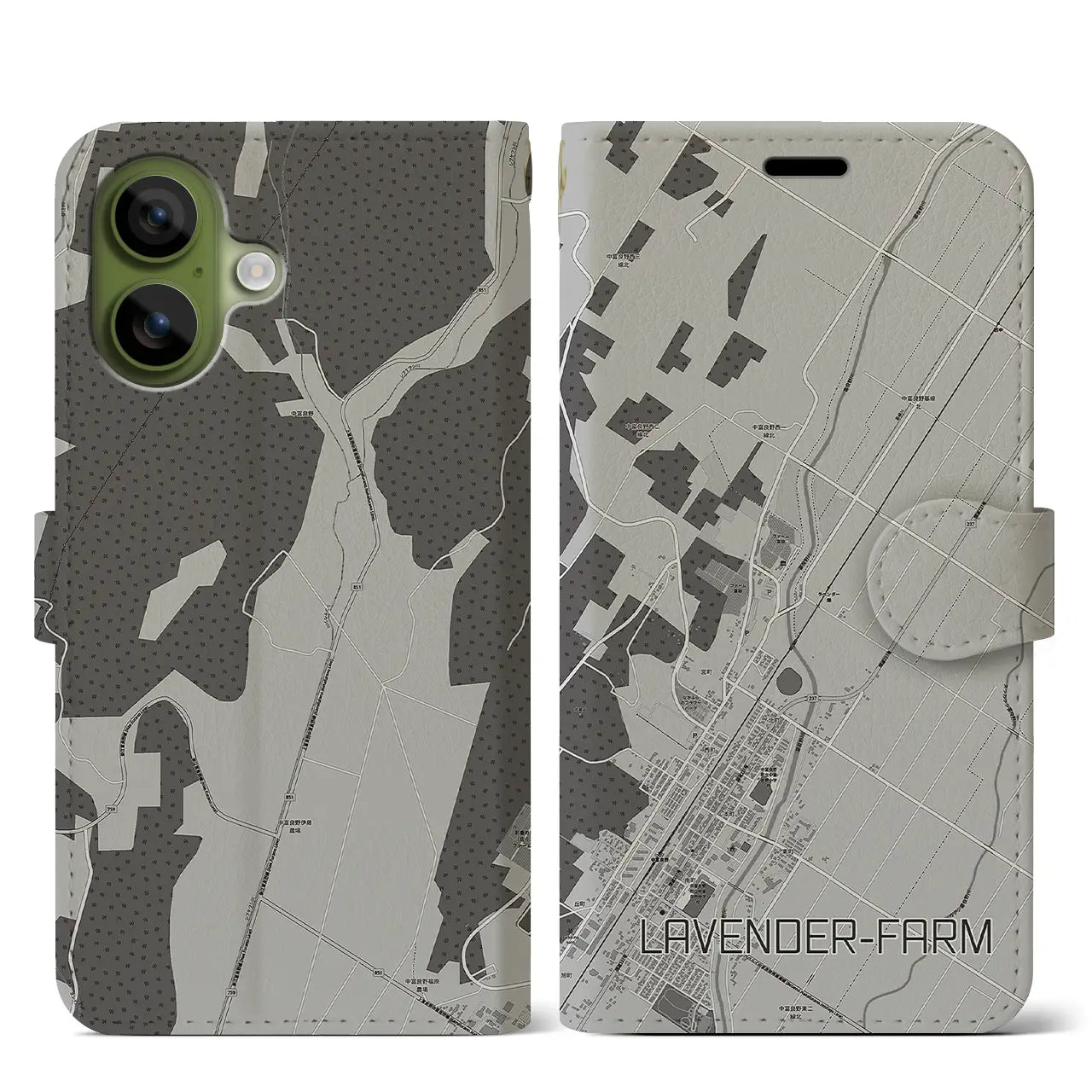 【ラベンダー畑(北海道)】地図柄iPhoneケース(手帳タイプ)