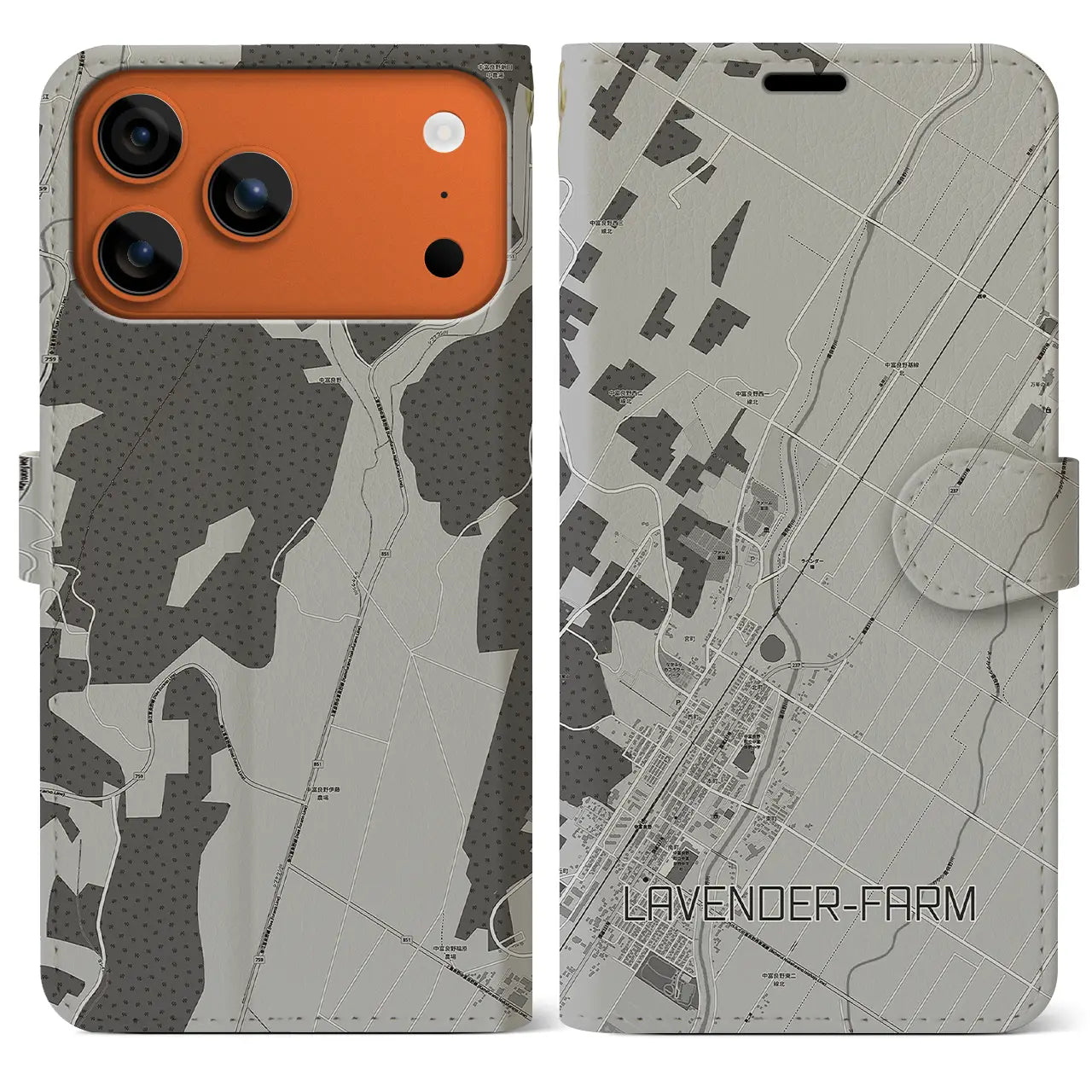 【ラベンダー畑(北海道)】地図柄iPhoneケース(手帳タイプ)