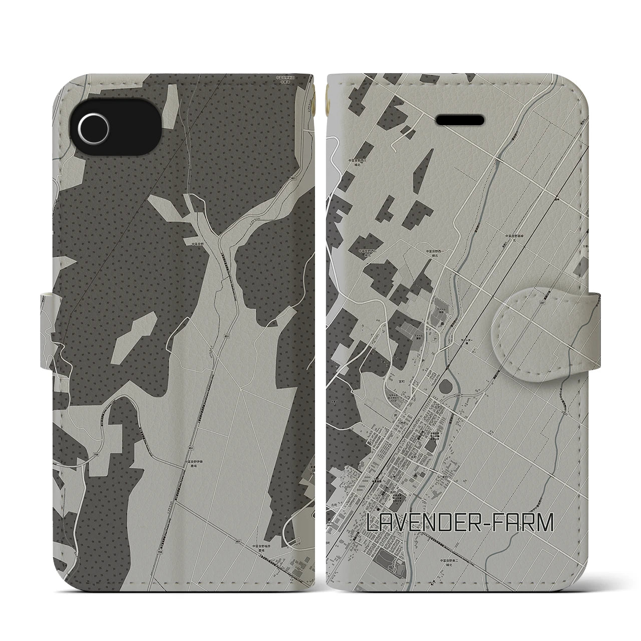 【ラベンダー畑(北海道)】地図柄iPhoneケース(手帳タイプ)