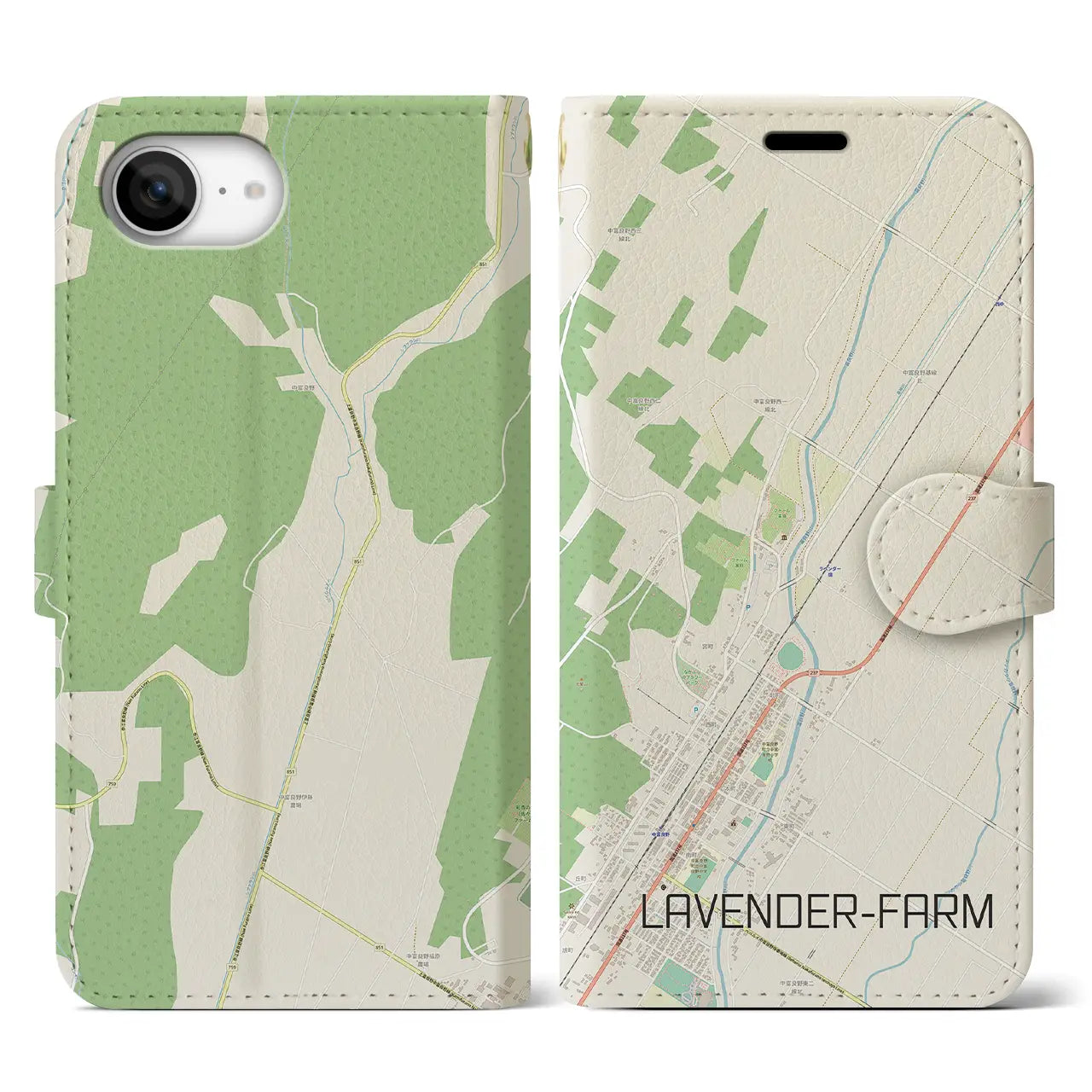 【ラベンダー畑(北海道)】地図柄iPhoneケース(手帳タイプ)