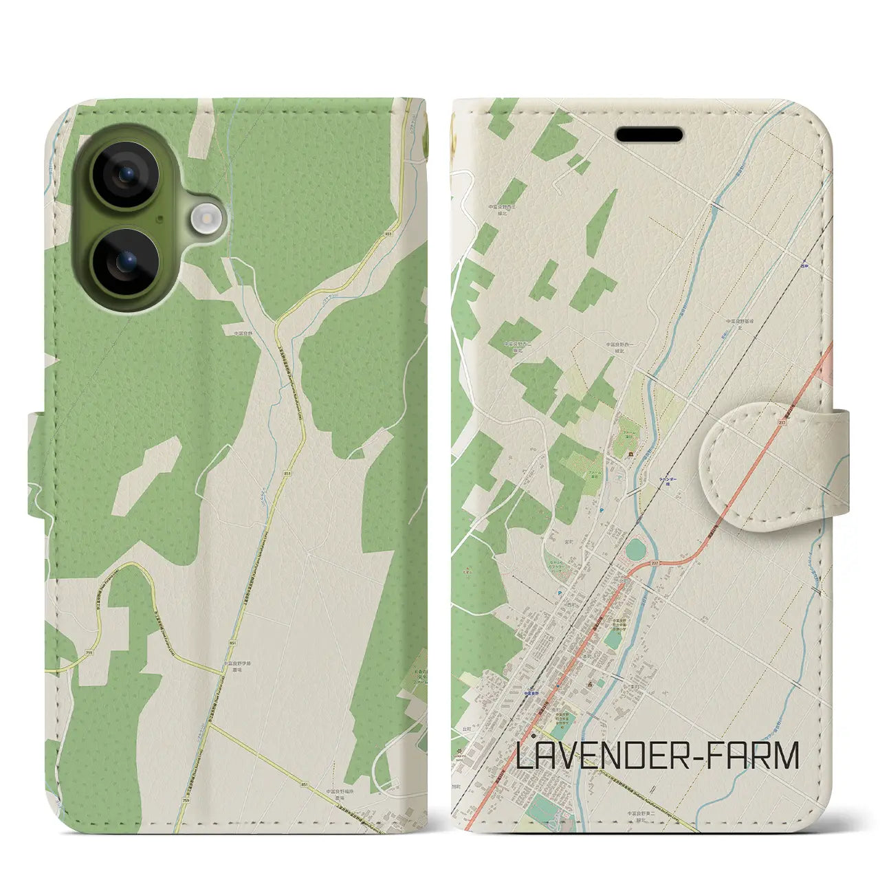 【ラベンダー畑(北海道)】地図柄iPhoneケース(手帳タイプ)