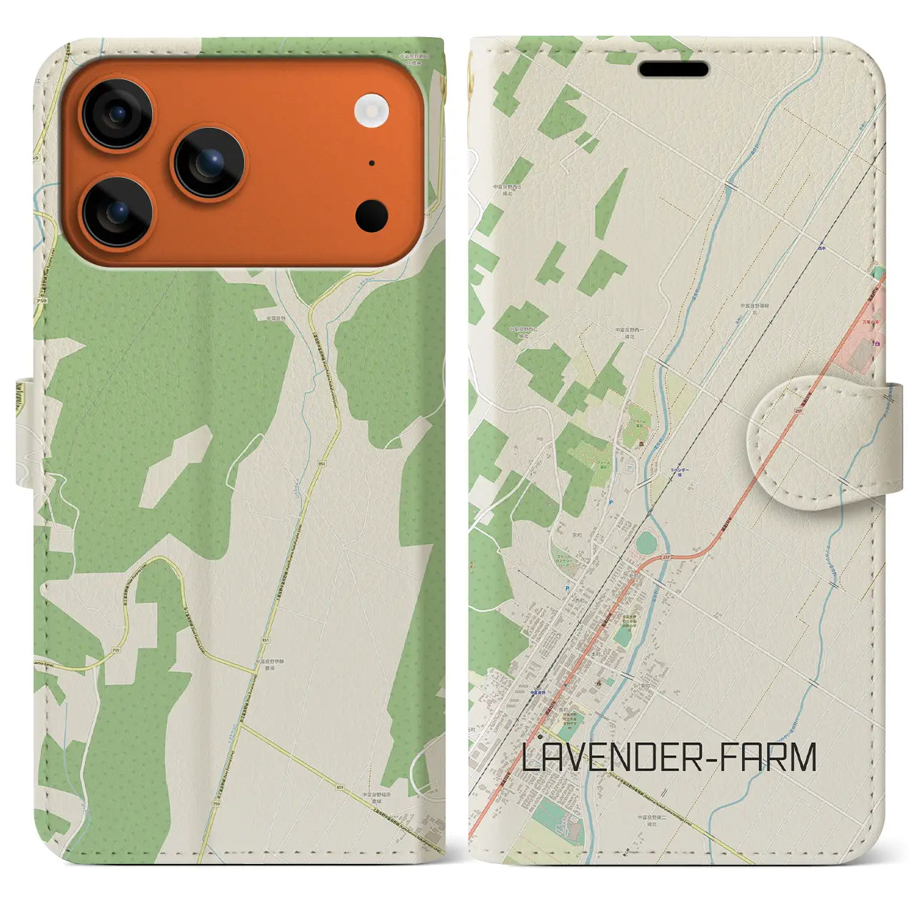 【ラベンダー畑(北海道)】地図柄iPhoneケース(手帳タイプ)