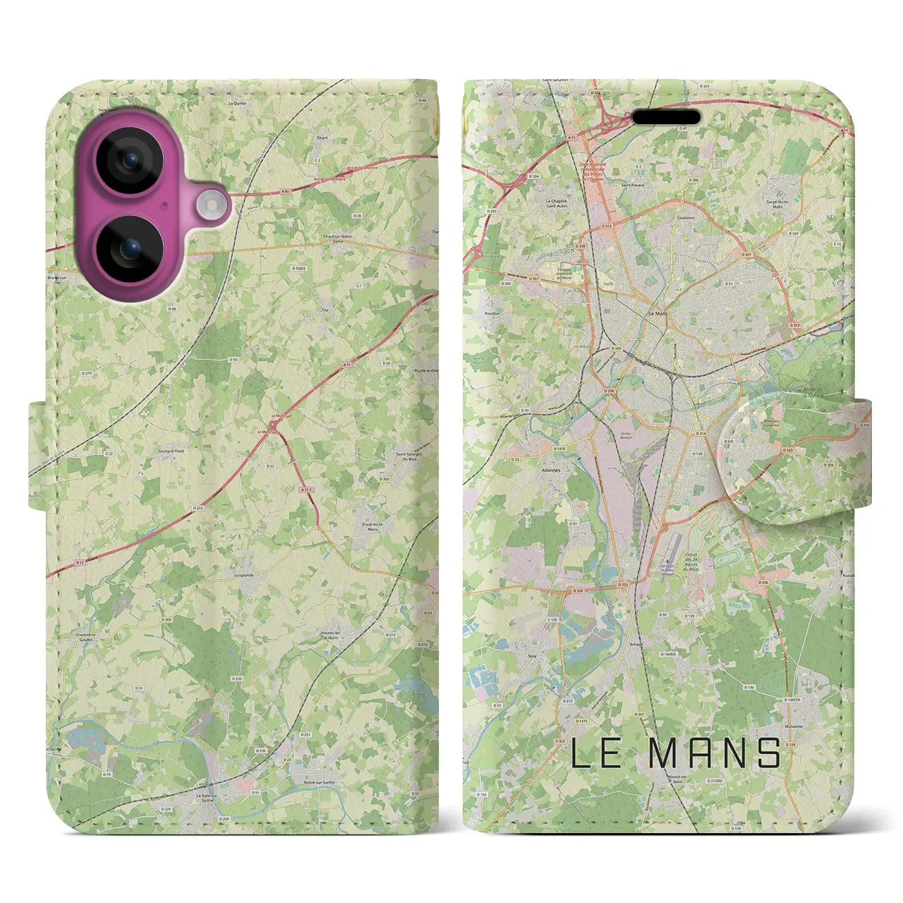 【ル・マン(フランス)】地図柄iPhoneケース(手帳タイプ)ナチュラル・iPhone 16 Pro 用