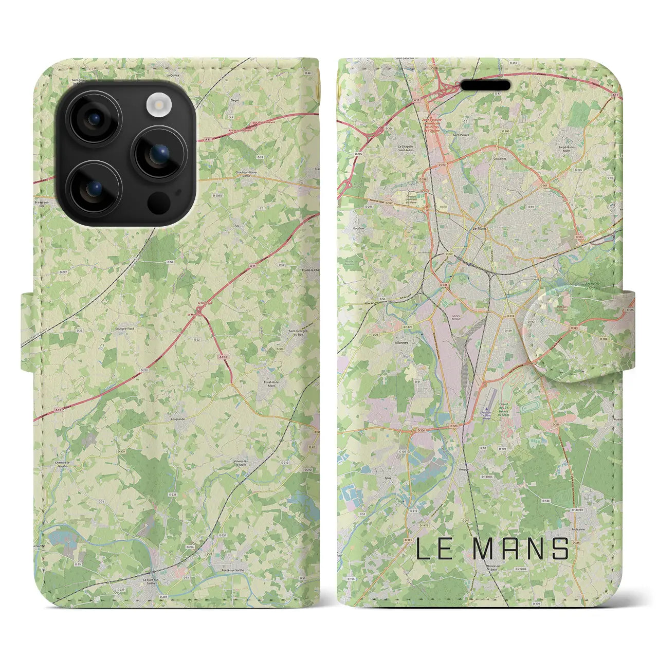 【ル・マン(フランス)】地図柄iPhoneケース(手帳タイプ)ナチュラル・iPhone 16 用