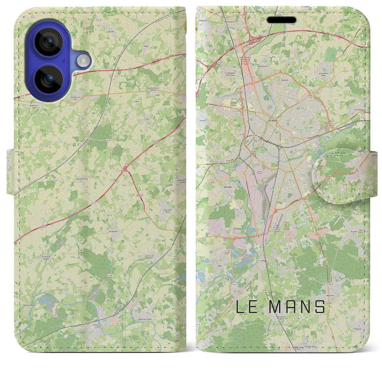 【ル・マン(フランス)】地図柄iPhoneケース(手帳タイプ)ナチュラル・iPhone 16 Pro Max 用
