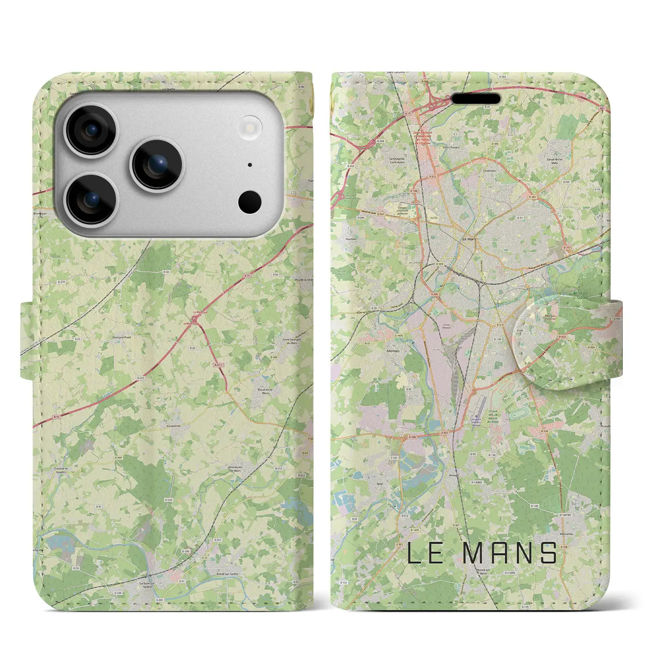 【ル・マン(フランス)】地図柄iPhoneケース(手帳タイプ)モノトーン・iPhone 17 Pro Max 用