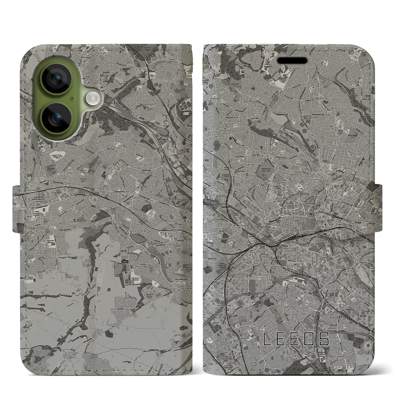 【リーズ(イギリス)】地図柄iPhoneケース(手帳タイプ)