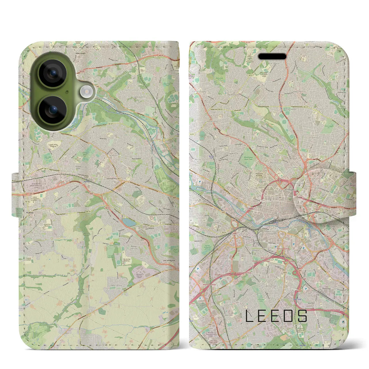 【リーズ(イギリス)】地図柄iPhoneケース(手帳タイプ)ナチュラル・iPhone 17 Pro Max 用