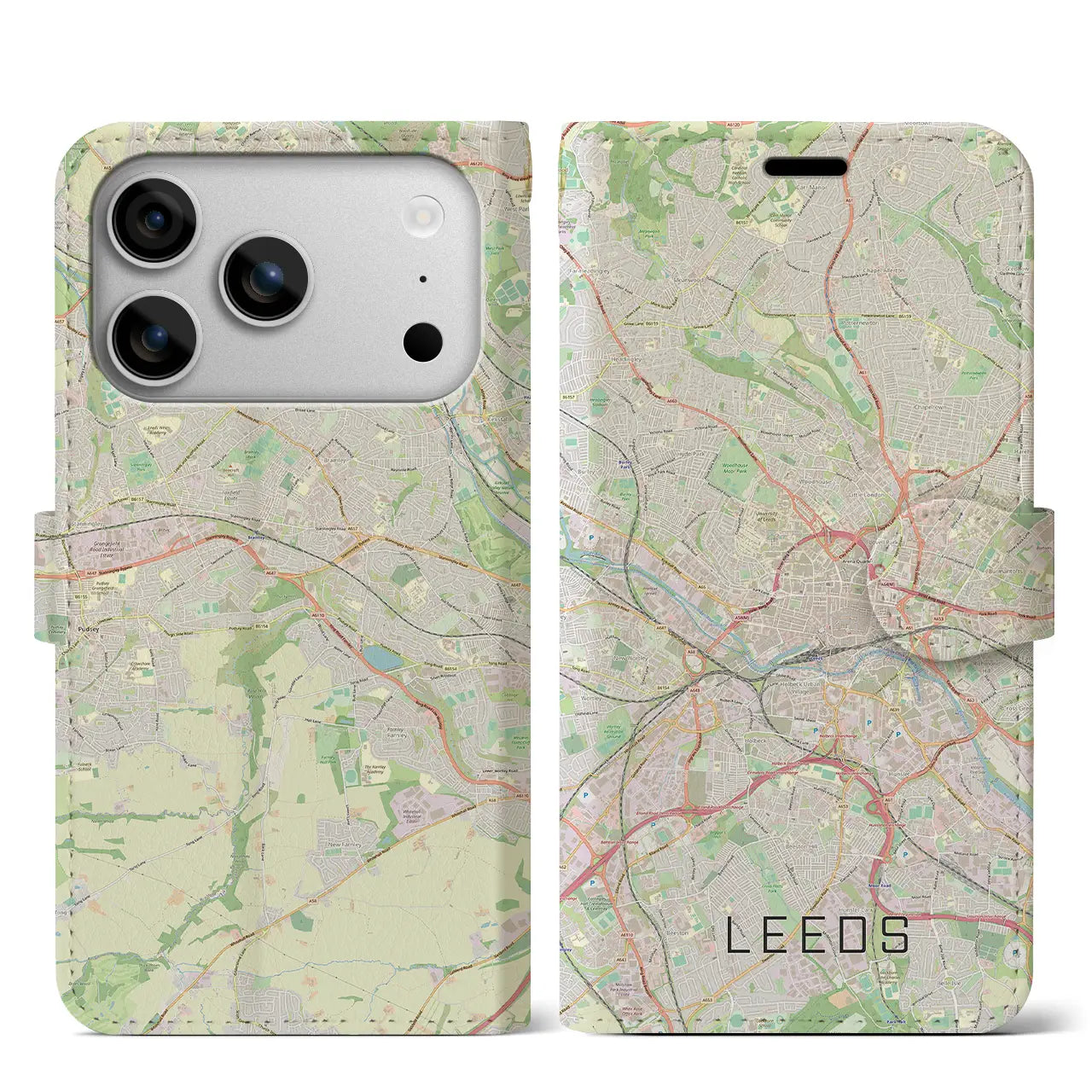 【リーズ(イギリス)】地図柄iPhoneケース(手帳タイプ)