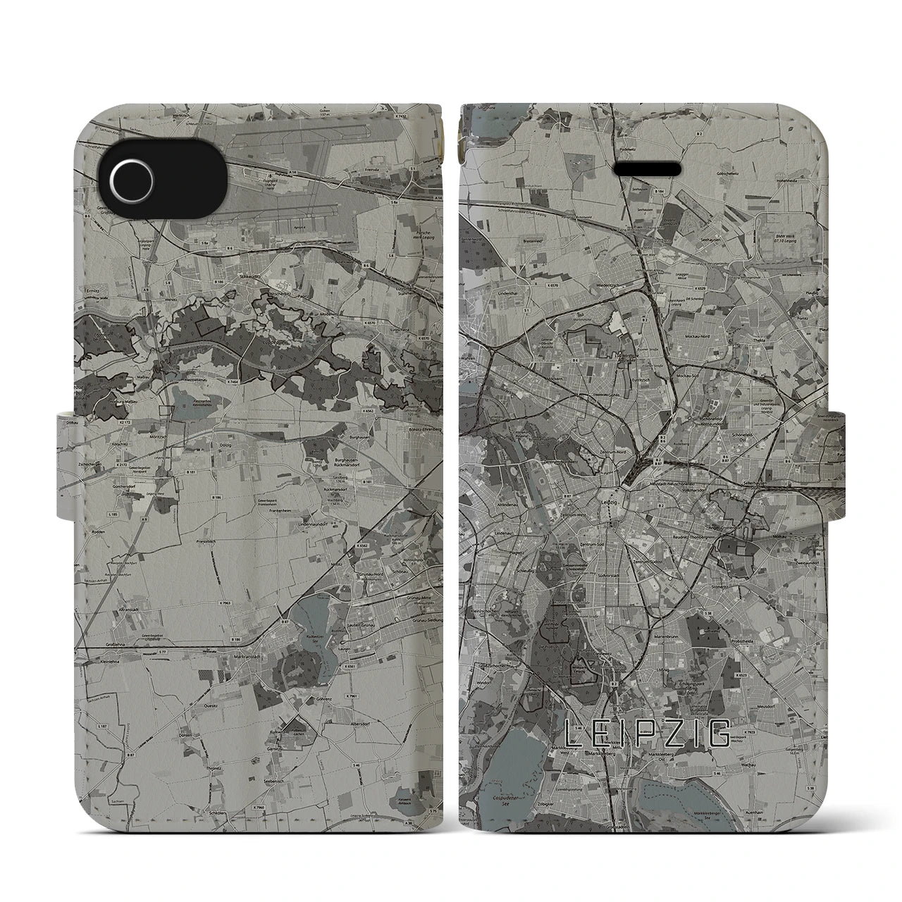 【ライプツィヒ(ドイツ)】地図柄iPhoneケース(手帳タイプ)モノトーン・iPhone SE(第3 / 第2世代) / 8 / 7 / 6s / 6 用