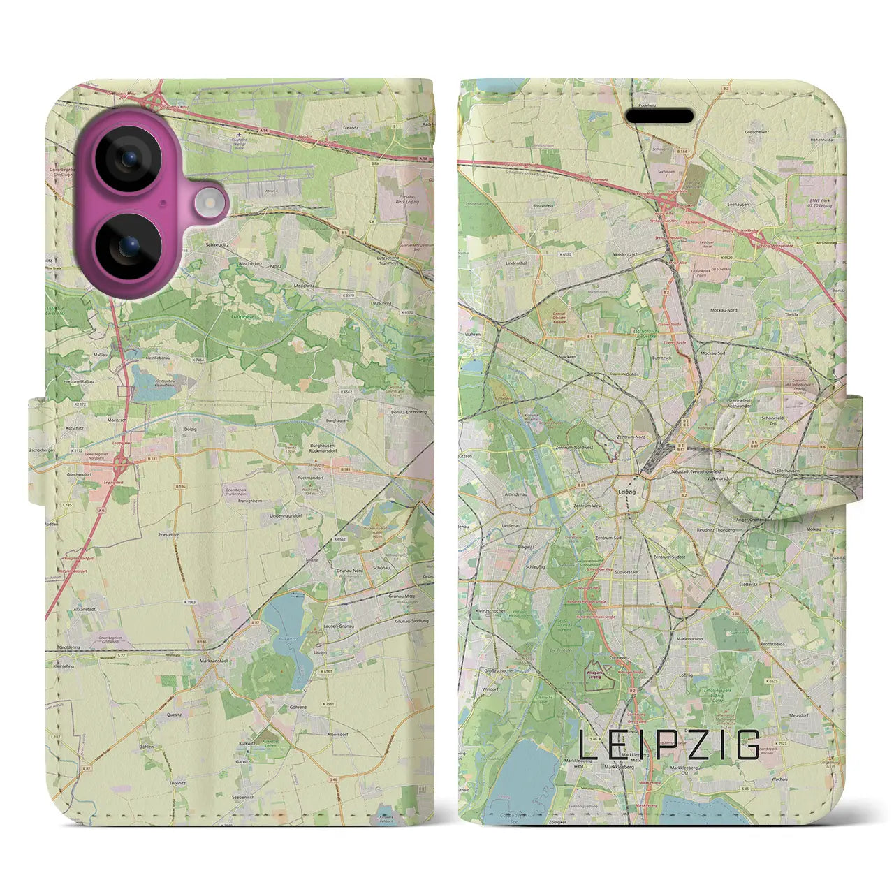 【ライプツィヒ(ドイツ)】地図柄iPhoneケース(手帳タイプ)ナチュラル・iPhone 16 Pro 用