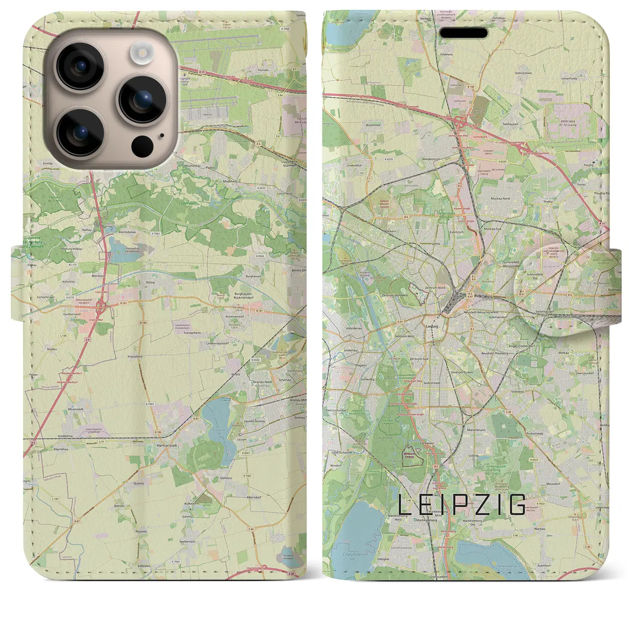 【ライプツィヒ(ドイツ)】地図柄iPhoneケース(手帳タイプ)ナチュラル・iPhone 16 Plus 用