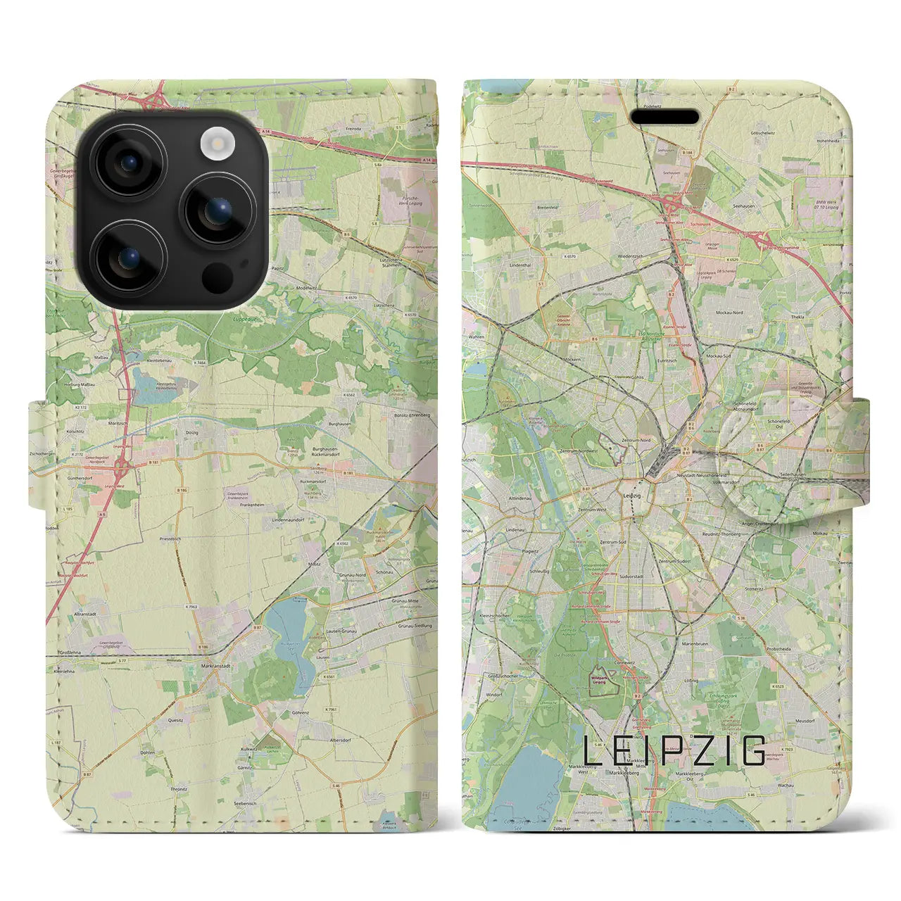 【ライプツィヒ(ドイツ)】地図柄iPhoneケース(手帳タイプ)ナチュラル・iPhone 16 用
