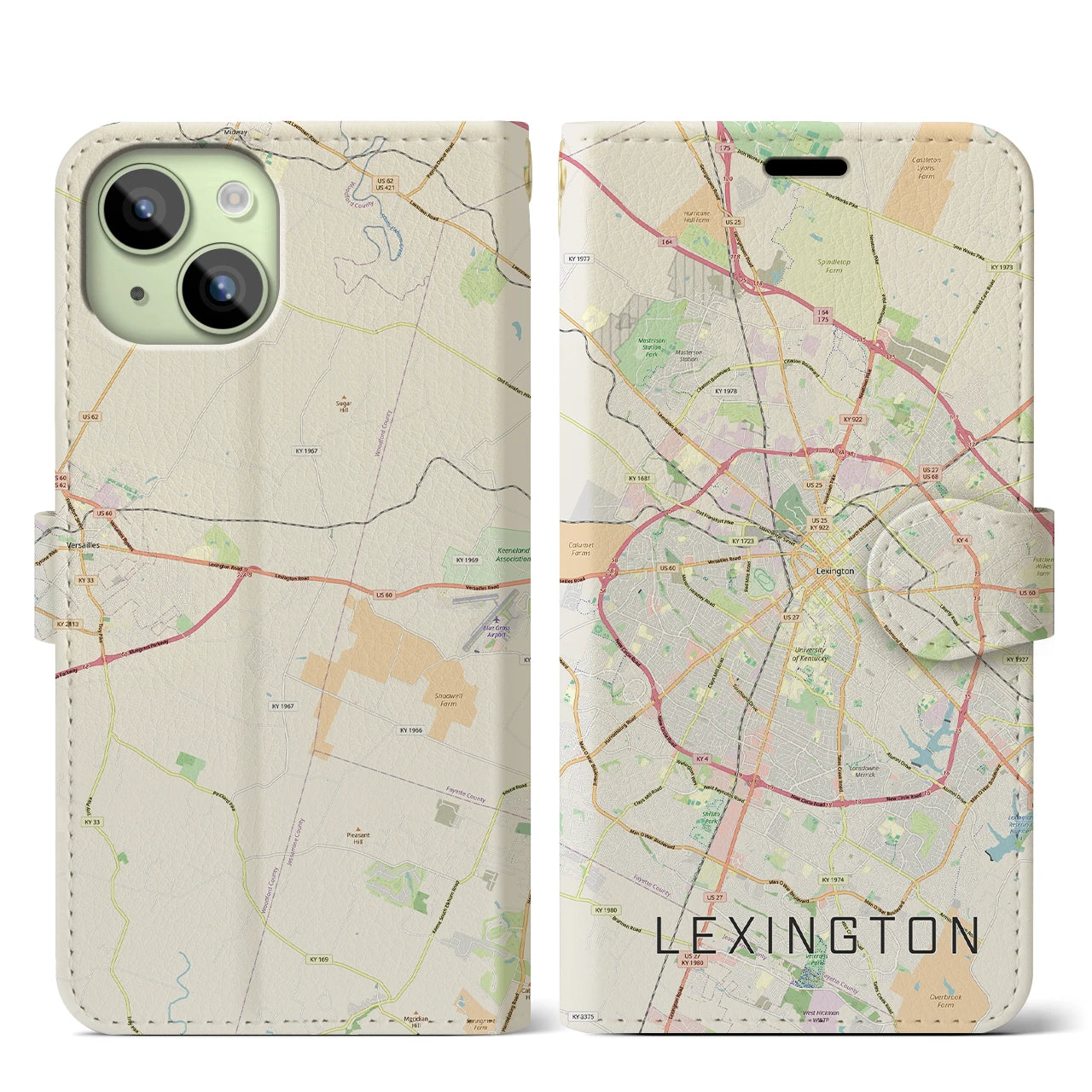 【レキシントン(アメリカ)】地図柄iPhoneケース(手帳タイプ)