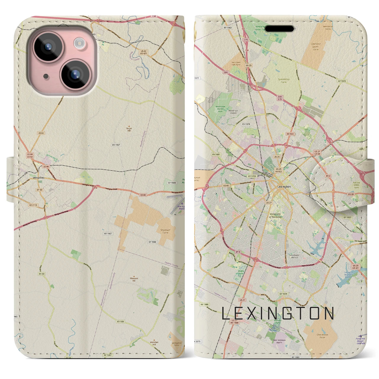 【レキシントン(アメリカ)】地図柄iPhoneケース(手帳タイプ)