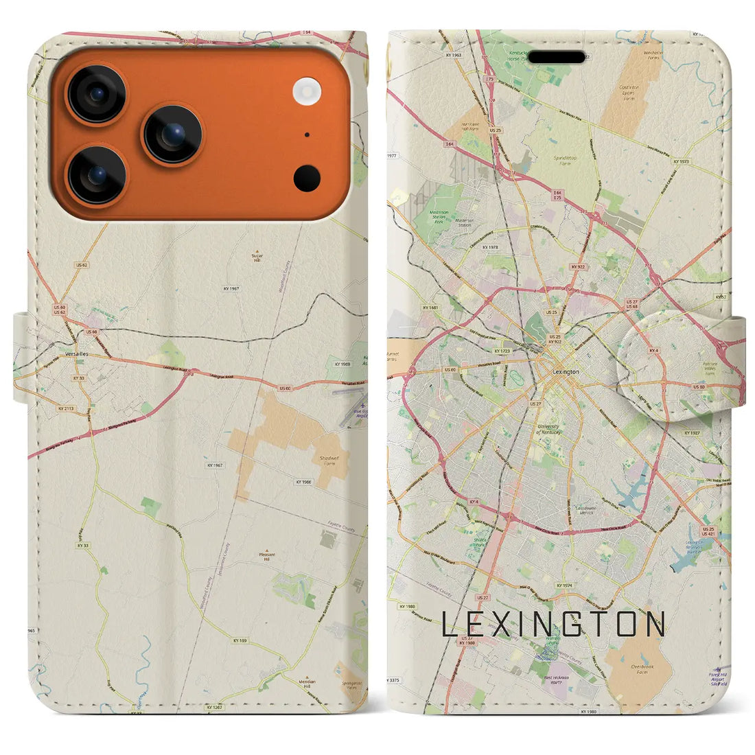 【レキシントン(アメリカ)】地図柄iPhoneケース(手帳タイプ)ナチュラル・iPhone 17 Pro Max 用