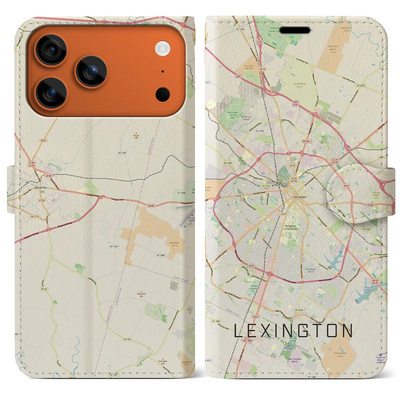 【レキシントン(アメリカ)】地図柄iPhoneケース(手帳タイプ)ナチュラル・iPhone 17 Pro Max 用