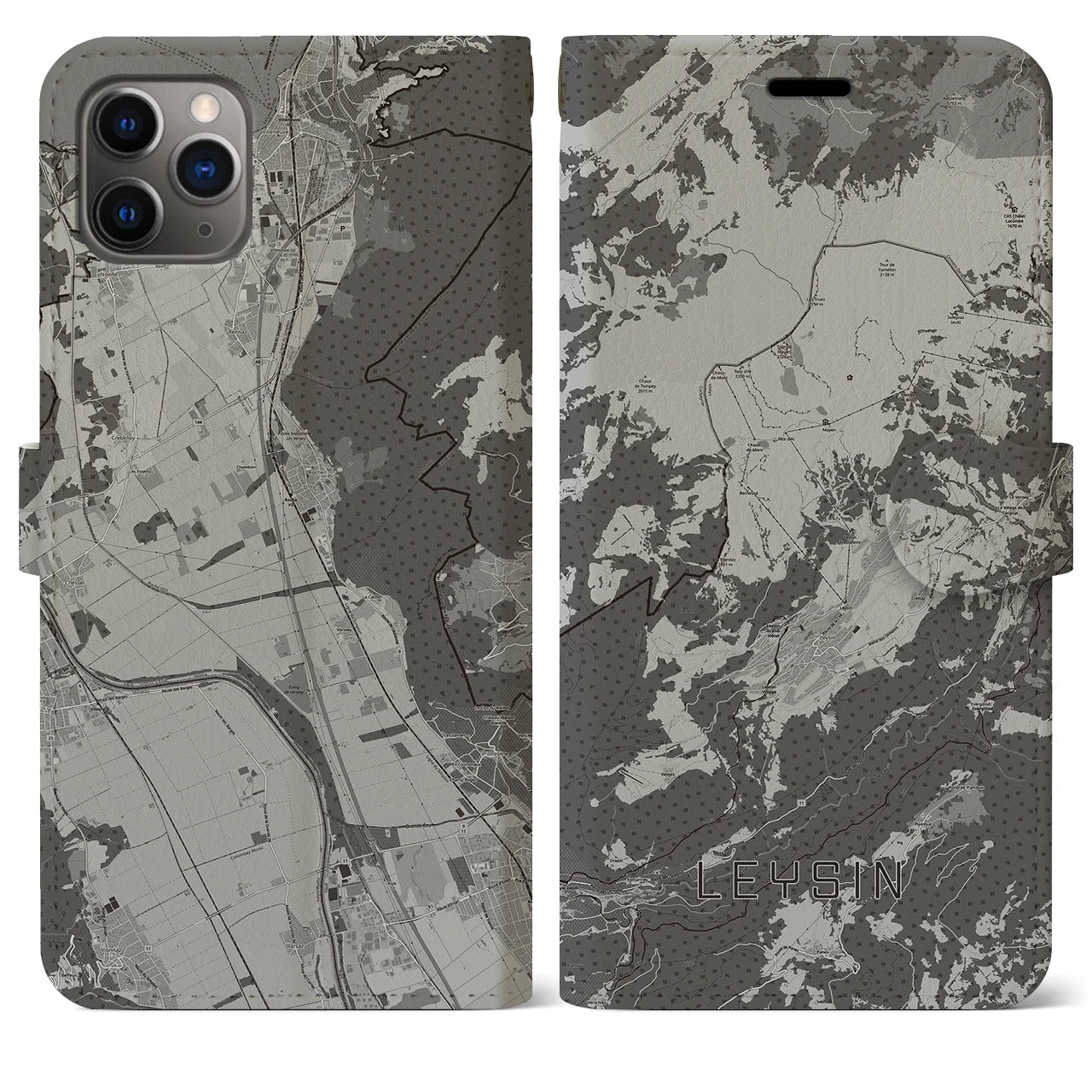【レザン(スイス)】地図柄iPhoneケース(手帳タイプ)モノトーン・iPhone 11 Pro Max 用