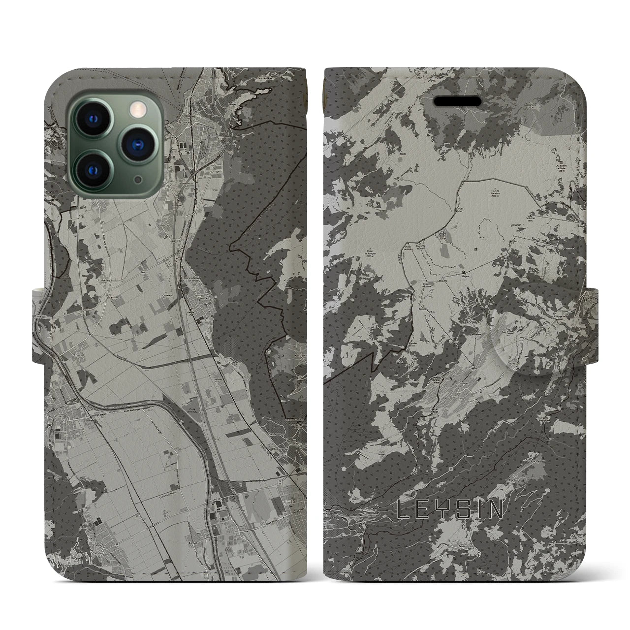 【レザン(スイス)】地図柄iPhoneケース(手帳タイプ)モノトーン・iPhone 11 Pro 用