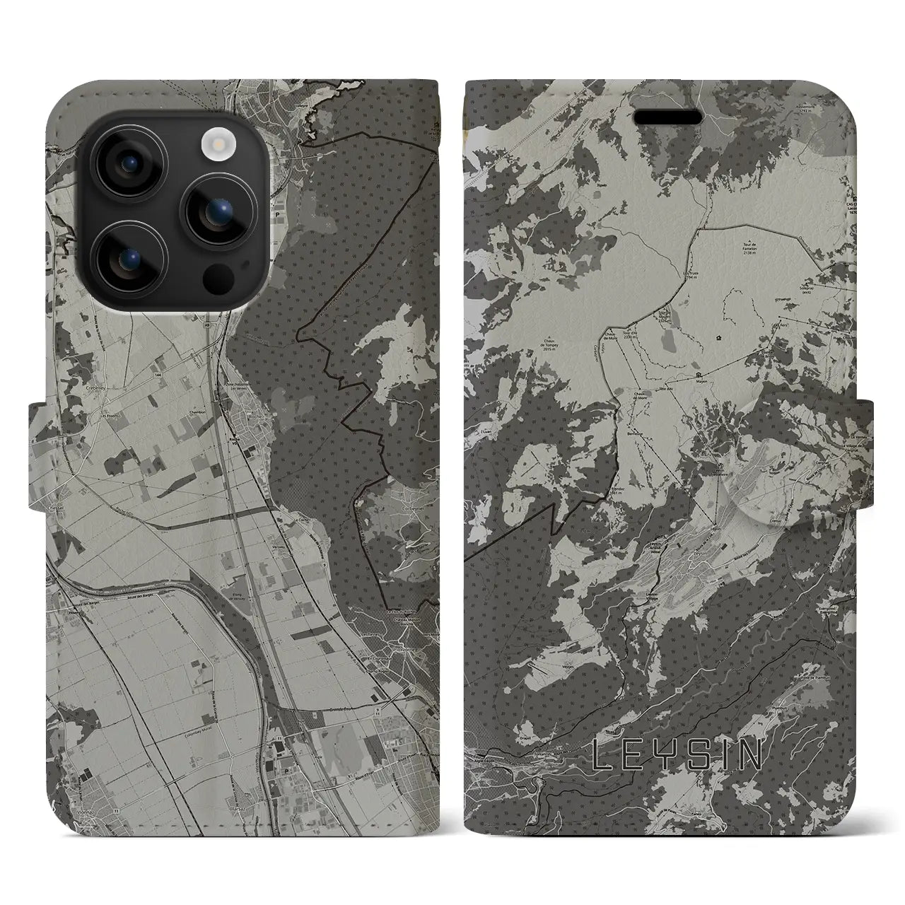 【レザン(スイス)】地図柄iPhoneケース(手帳タイプ)モノトーン・iPhone 16 用