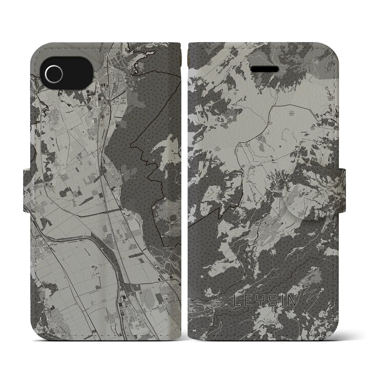 【レザン(スイス)】地図柄iPhoneケース(手帳タイプ)モノトーン・iPhone SE(第3 / 第2世代) / 8 / 7 / 6s / 6 用