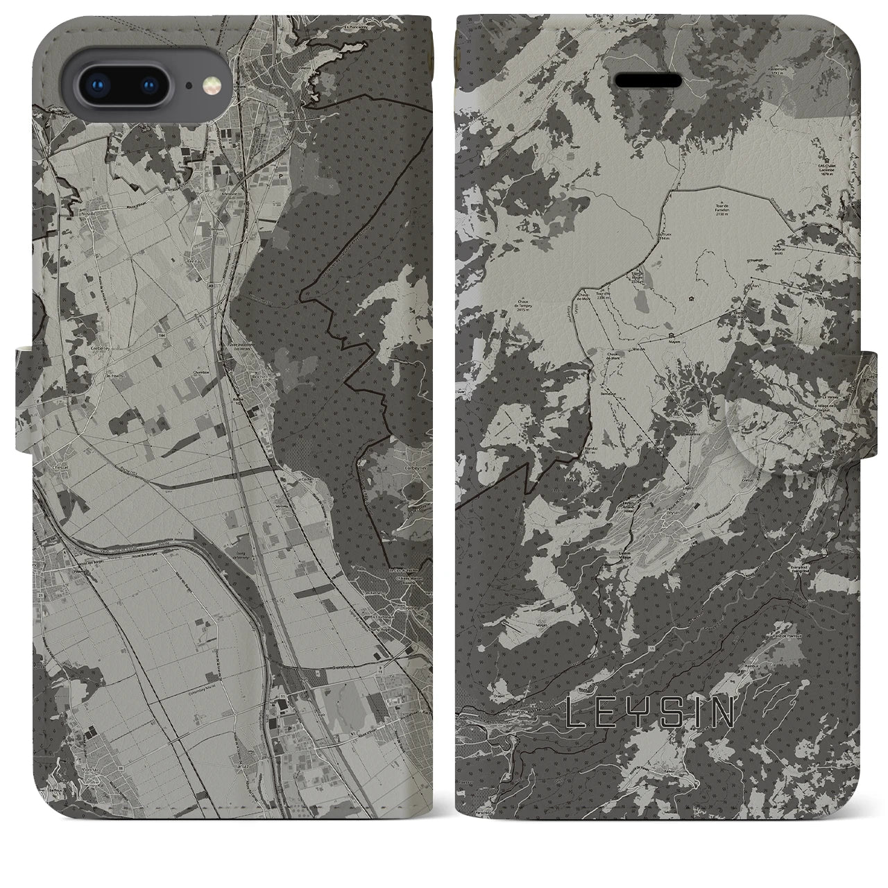 【レザン(スイス)】地図柄iPhoneケース(手帳タイプ)モノトーン・iPhone 8Plus /7Plus / 6sPlus / 6Plus 用