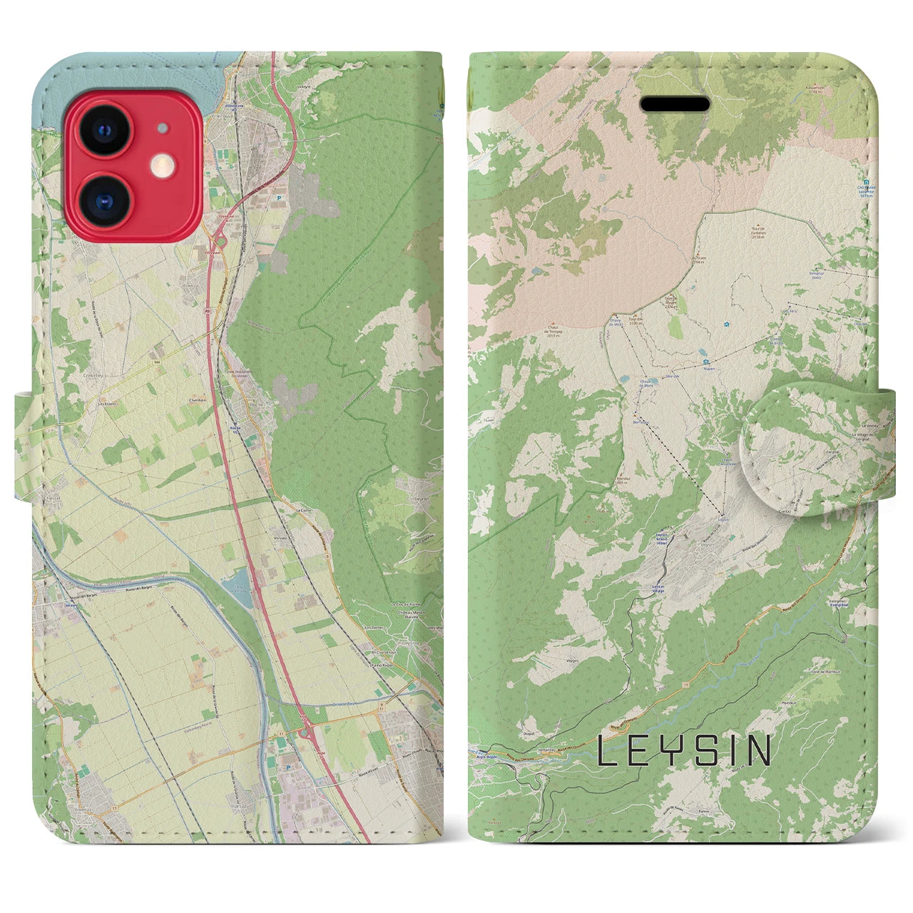 【レザン(スイス)】地図柄iPhoneケース(手帳タイプ)ナチュラル・iPhone 11 用